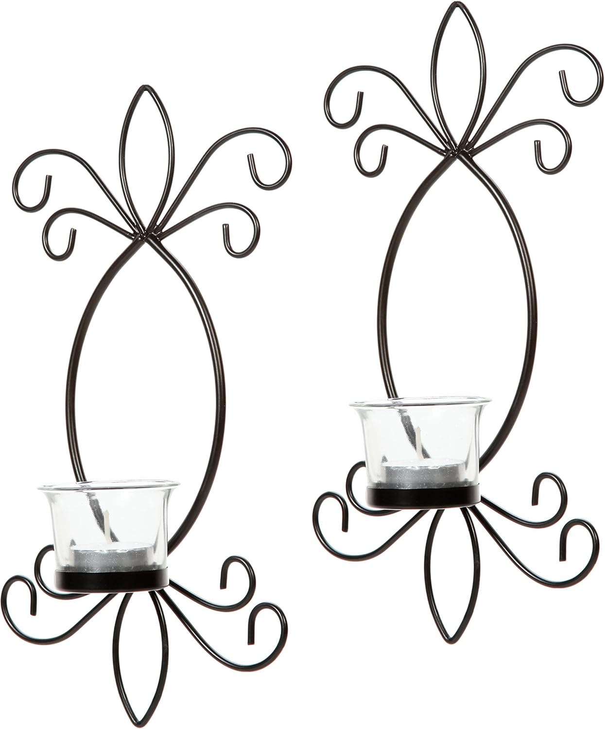 Hosley's Set of 2 Iron Tea Light LED Candle Wall Sconces- 11.5" High. Ideal Gift for Spa, Aromatherapy, Wedding, LED Tealight Candle Garden. Hand Made by Artisans O4