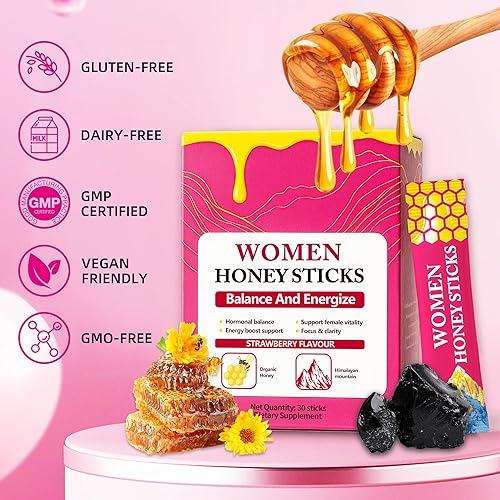Miniatura 7 de ElixLabs Her-Lajit Palitos de miel, palitos de miel de fresa, energía natural y potenciador de vitalidad con shatavari y azafrán para equilibrio