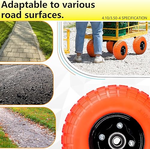 Miniatura 7 de SIMEIQI Neumático y rueda de poliuretano sólido de 10 pulgadas 4.103.50-4 sin plano con orificio de eje de 58 pulgadas, cubo de desplazamiento de