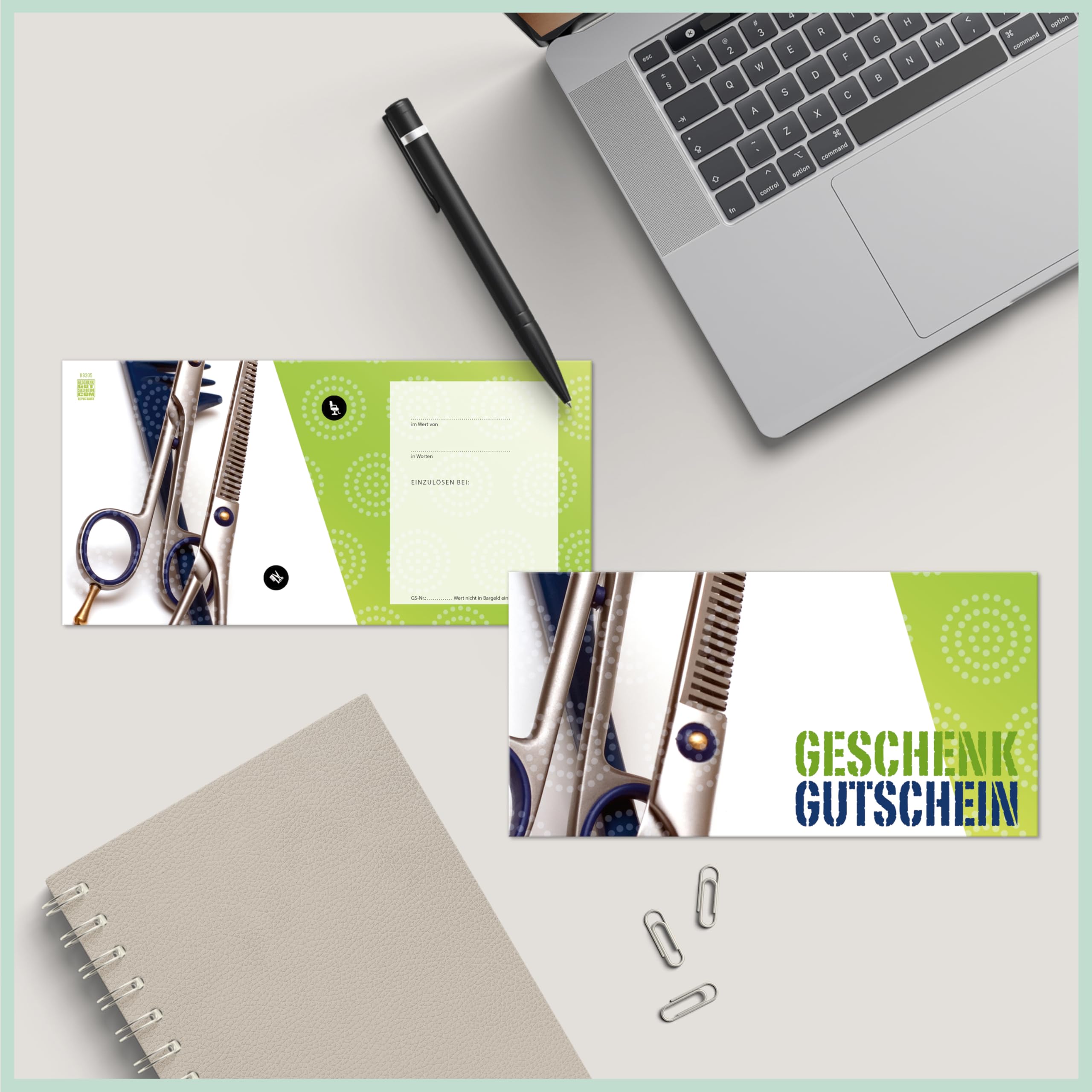 GESCHENKGUTSCHEINcom - 50 Geschenkgutscheine mit Umschlag/Schleife für Friseur Coiffeur. Friseurgutscheine - Gutschein-Vordruck blanko K9205-2-50