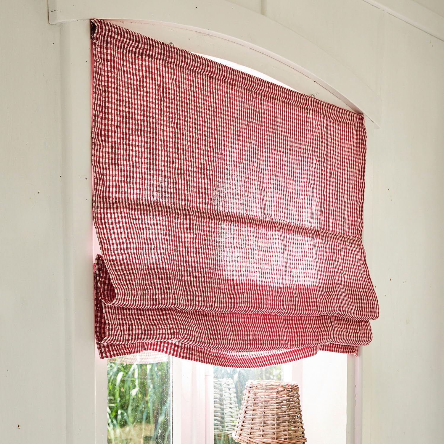 Loberon AUDE Store Bateau - Superbe Tissu en Lin Opaque - Motif à Carreaux Classique, Rouge
