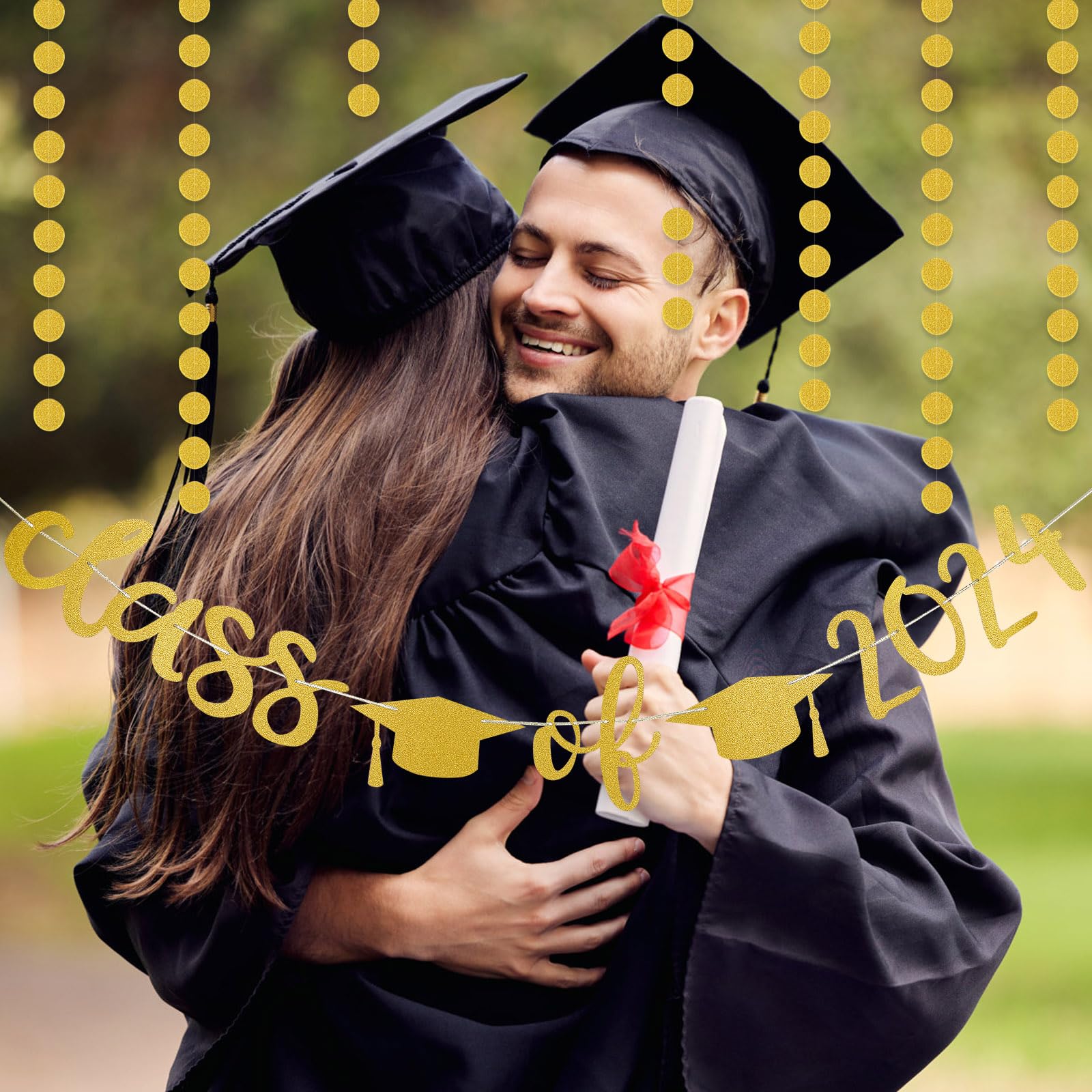 Glitzer-Banner 'Congrats Class Of 2024' In Gold | Für Abschlussfeiern & Party-Deko | Wiederverwendbar & Leicht Aufzuhängen