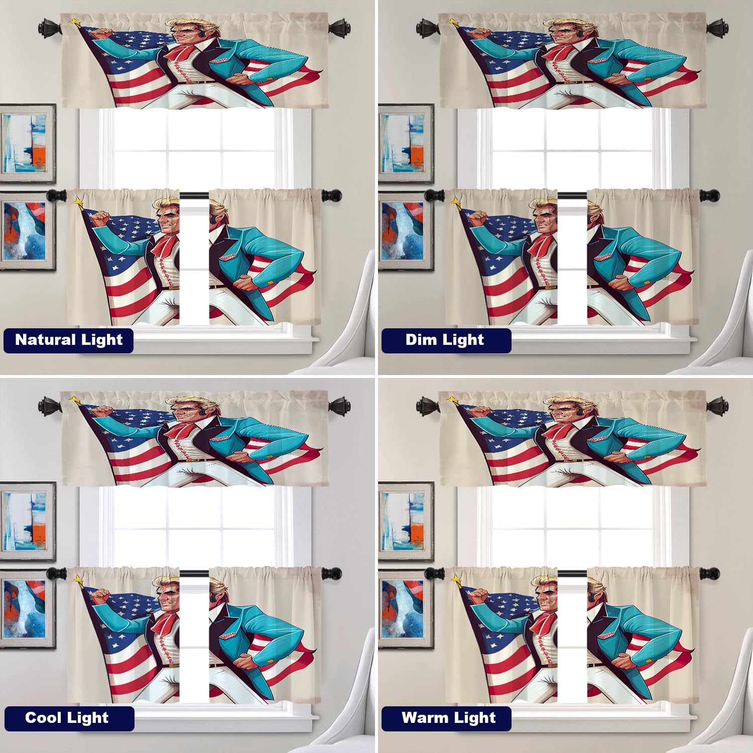 Batmerry American Flag Tier Curtains, American Man Raised His Hand Window Treatment Short Kitchen Curtain Multilayer Polyester Blackout for Living Room/Bathroom, 2 Pack 26x24 inches