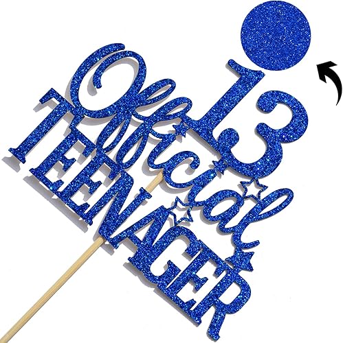 Miniatura 7 de Decoración oficial para tartas de 13 años, decoración de fiesta de cumpleaños número 13, purpurina azul