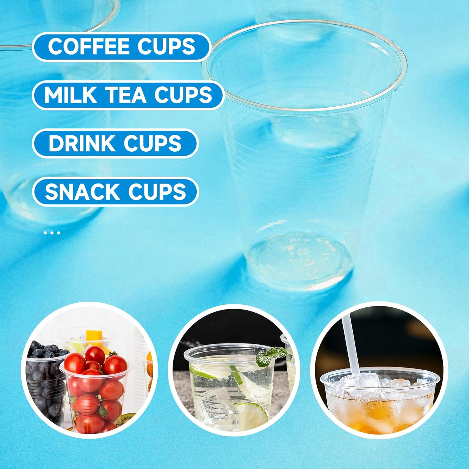 RACE Disposable Plastic Cups, Clear Plastic Cups Tumblers, Disposable