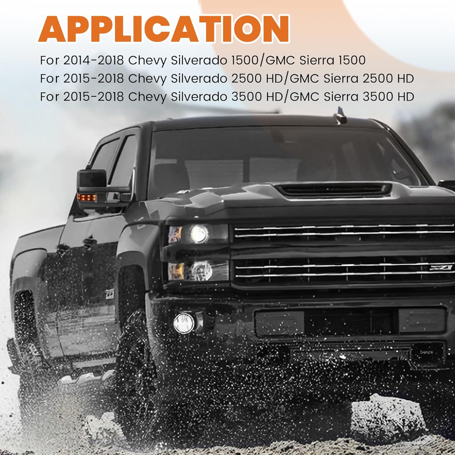 KUIPERAUTO Pair Black Power Fold Towing Mirrors Compatible with 07-13 GMC Serria Yukon Chevy Silverado Suburban Tahoe w/Turn Light,Control Switch, Backup Lamp