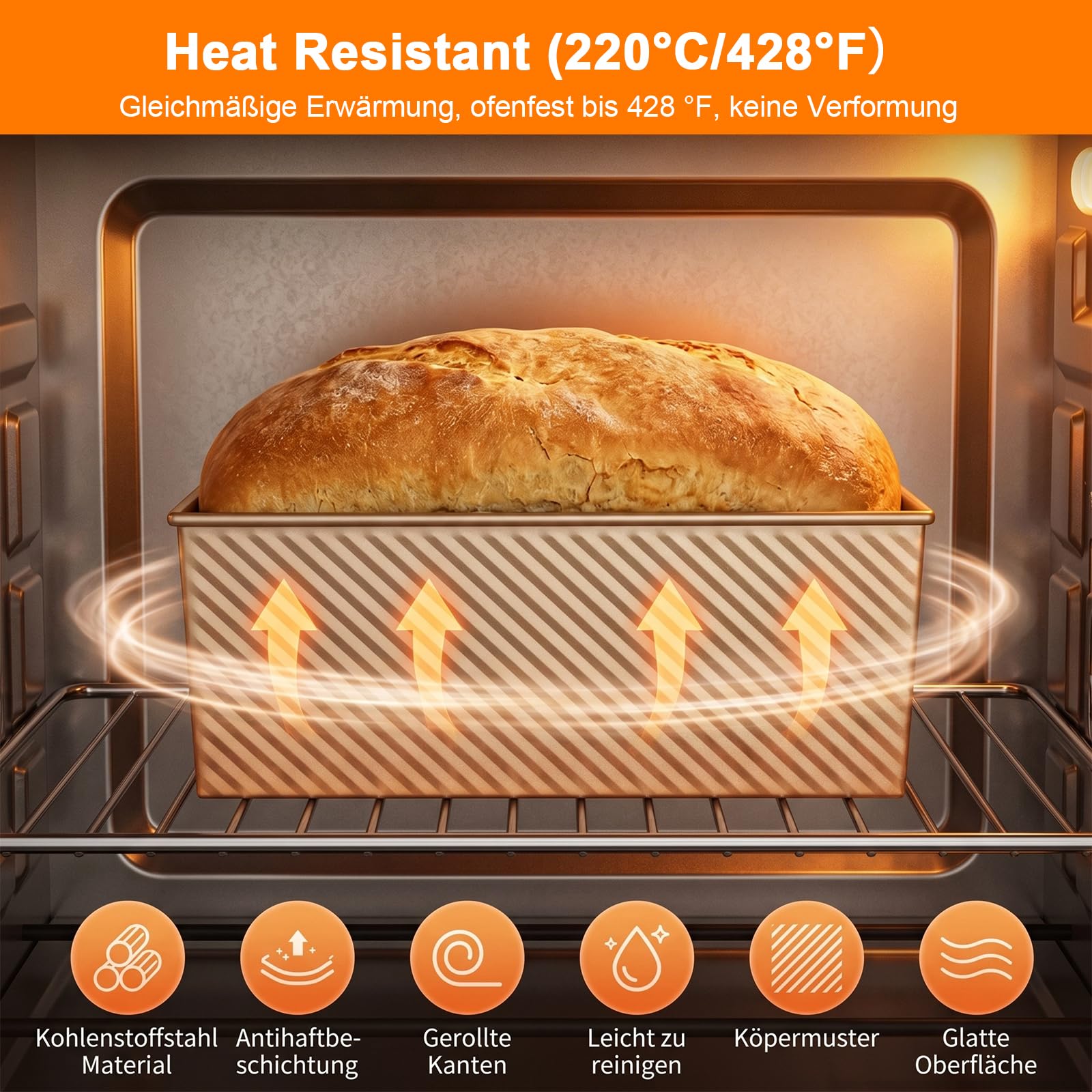 Juego de 2 Moldes para Pan con Tapa, Antiadherente Rectangular Molde Pan para Hornear Pasteles y Tostadas, Acero Al Carbono