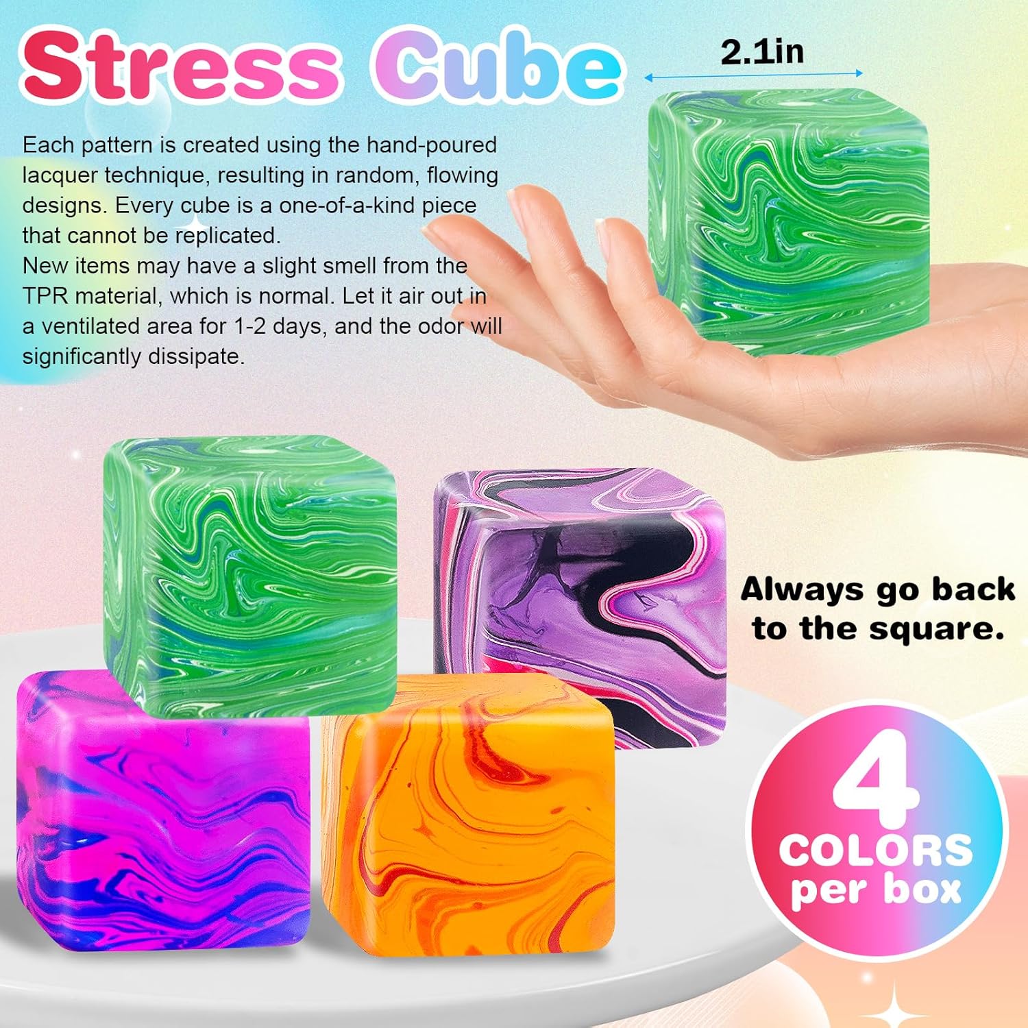 4 Pcs Color Texture Fidget Cube Squishy Toys , Squeeze Stress Balls for Kids, Adults ,Squishies Anxiety Relief Maltose Ball, Ice Squishys Sugar Sensory Toy for ADHD , Novel Design Fidgets Cubes