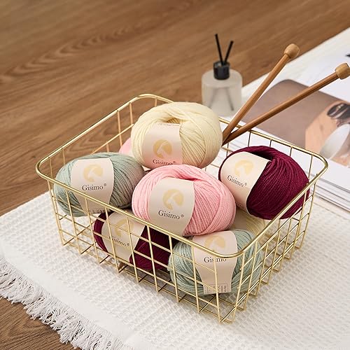 Miniatura 6 de GISIMO 100% lana merino, hilo lujoso y suave de 6 capas para tejer a mano y ganchillo, 1.76 onzas1.76 oz, 127 yardas380.6 ft (beige, 3 bolas)