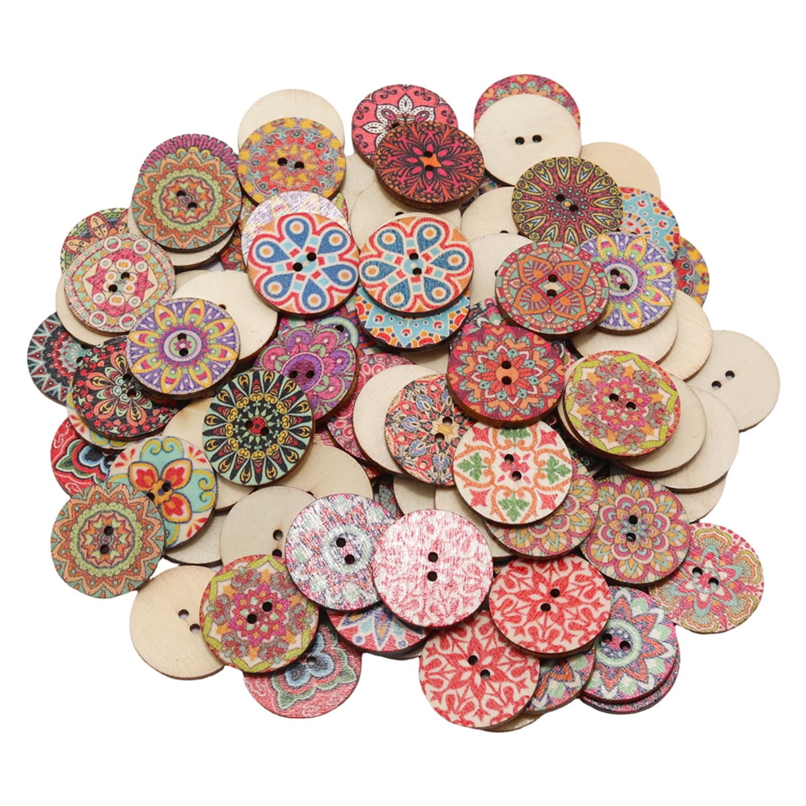 Vintage Wood Buttons - 100pcs Bulk Assorted -6