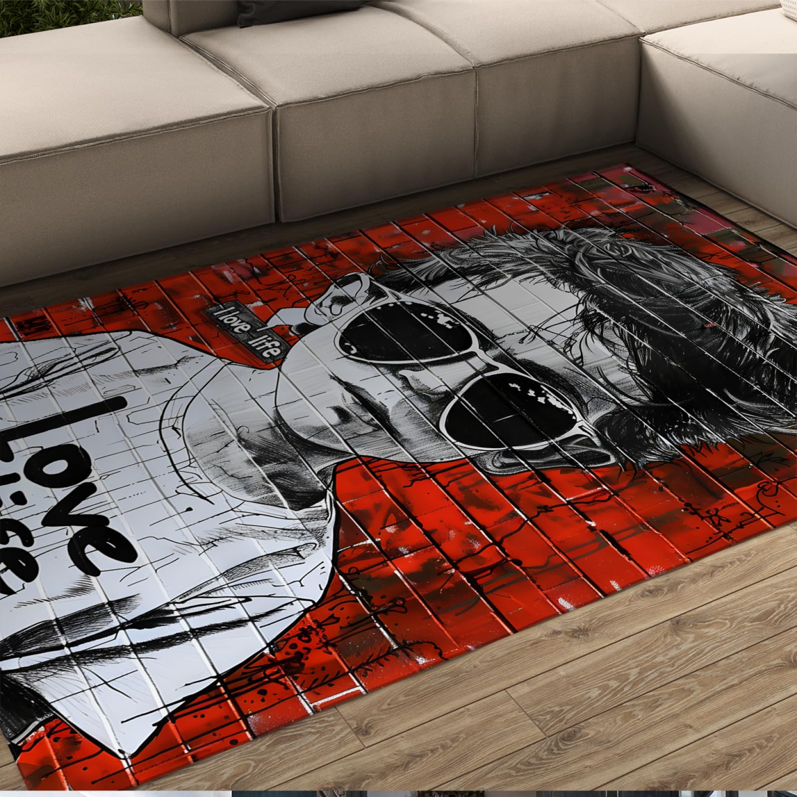 Tapis rouge graffiti 80x150cm style urbain lavable pour chambre