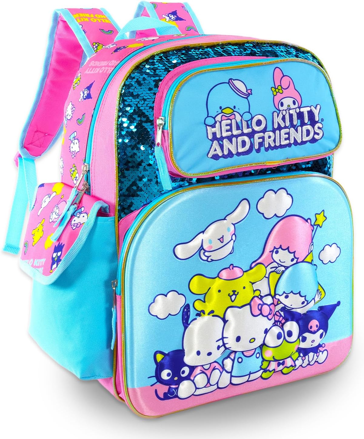 Hello Kitty and Friends Mini Backpack for Kids - Bundle with 12” Sequined Bag with Front Pocket Plus Water Bottle, More | Sanrio Backpack Purse