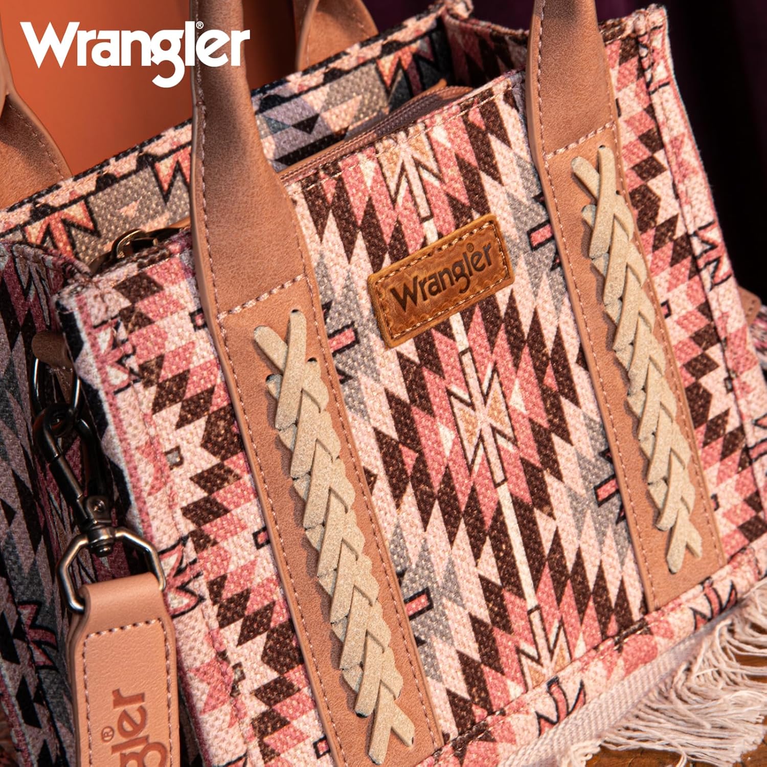 Montana West x Wrangler Mini Tote Bag for Women Small Western Crossbody Purse Aztec Top Handle Handbags - Image 5