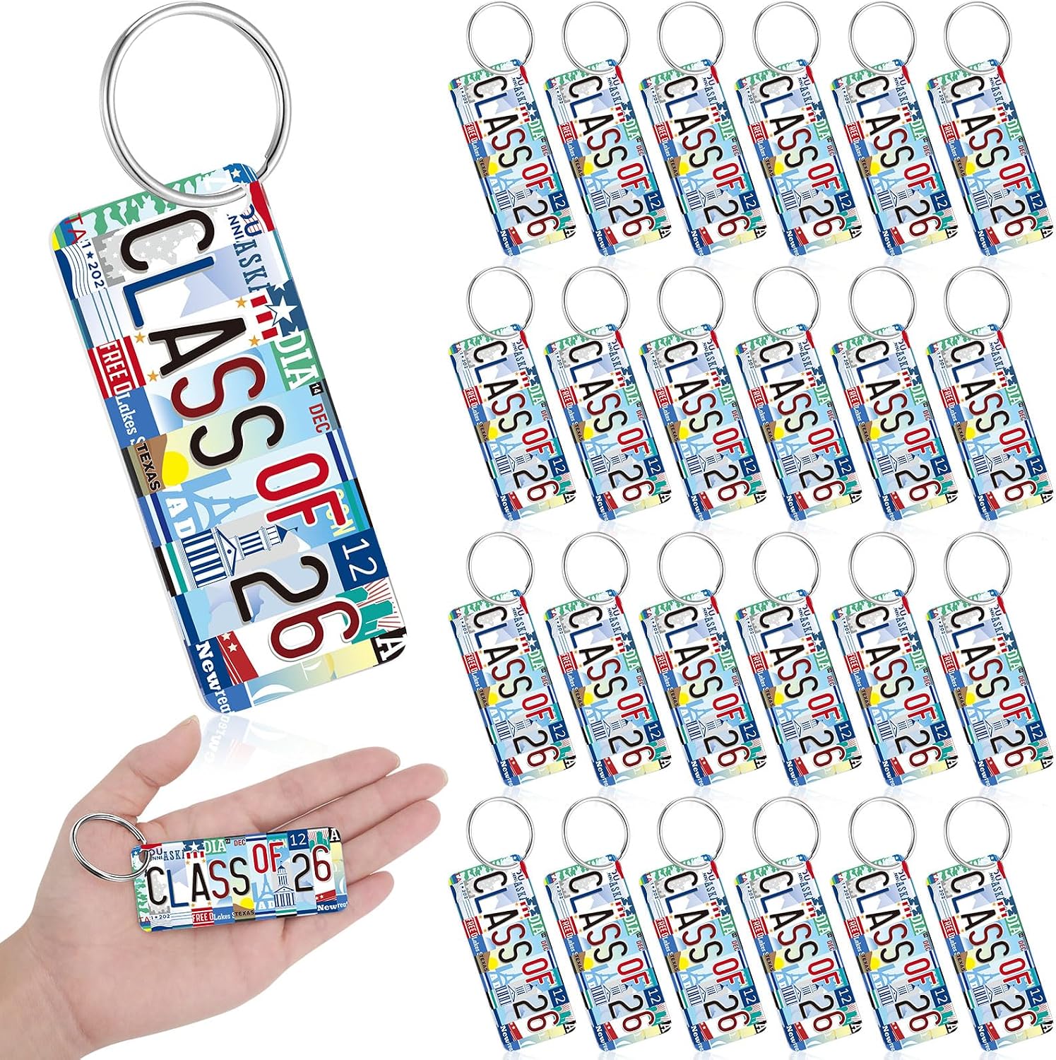 Tondiamo 24 Pcs 2026 Graduation Keychain Bulk Graduation License Plate Keychain Class of 26 Decoration College Key Ring Gift 2026 Party Favors for Senior Middle High School