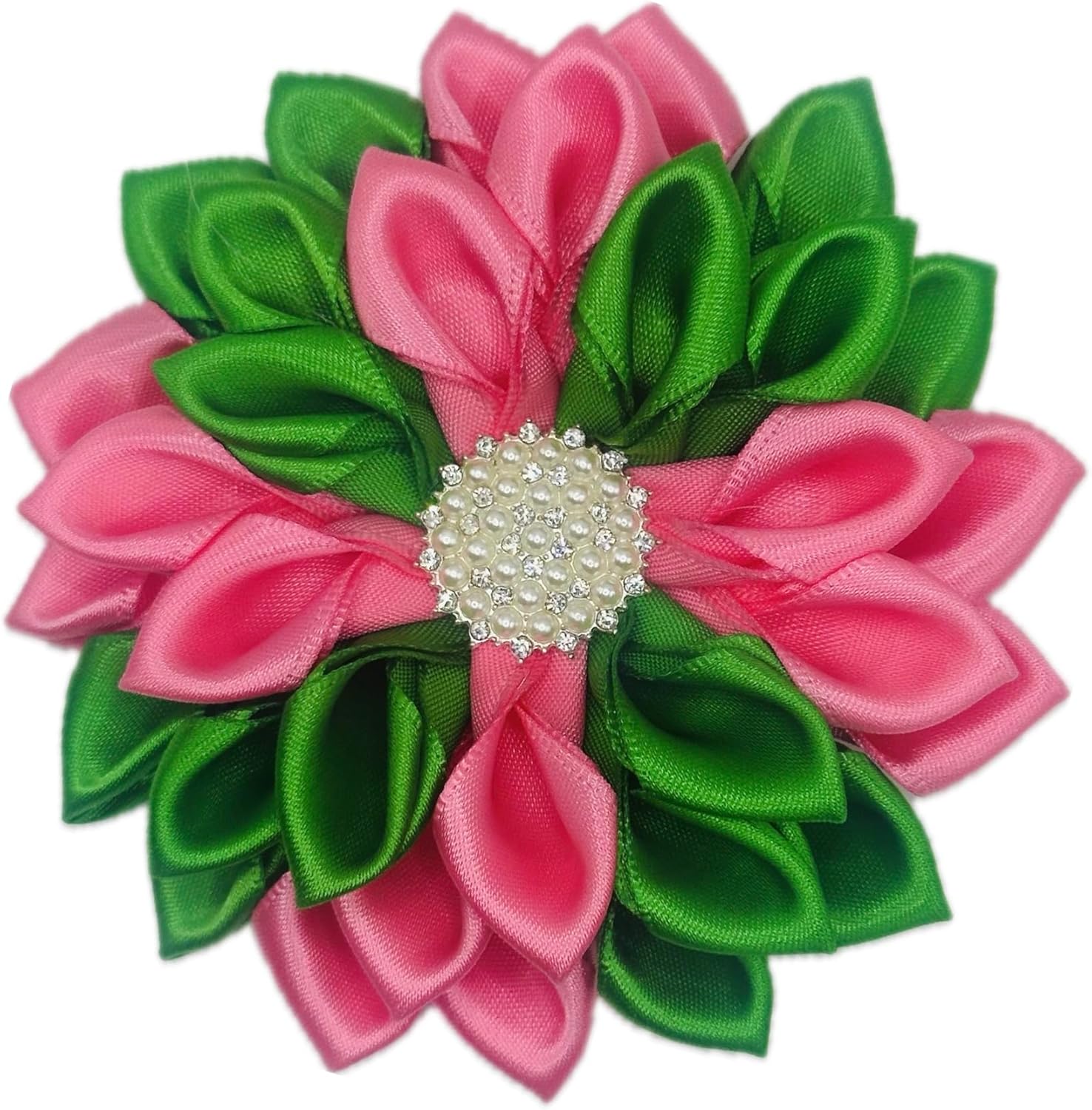 Pink and Green Swirl 3.5" Sorority Paraphernalia Flower Brooch Pin for Women Greek, AKA Sorority Inspired for D9 Events, Conferences, Luncheons, J15