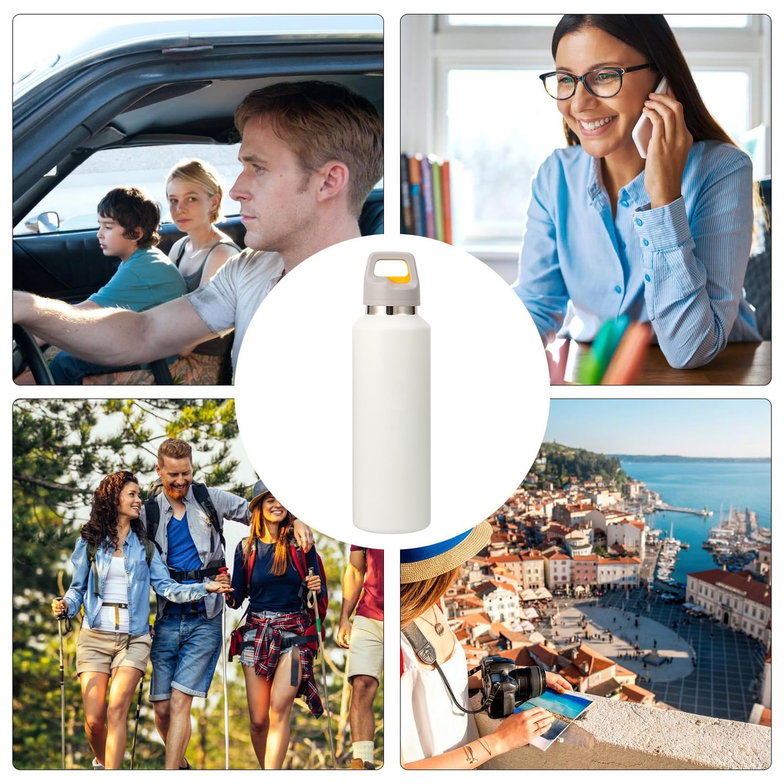 Thermosflaschen, 600 ml, Edelstahl, Deckel mit leicht zu öffnendem Verschluss, Sportflasche und Kaffeetasse für heiße und kalte Getränke, Tee, Kaffee, Outdoor, Reisen, Fahrrad, Camping