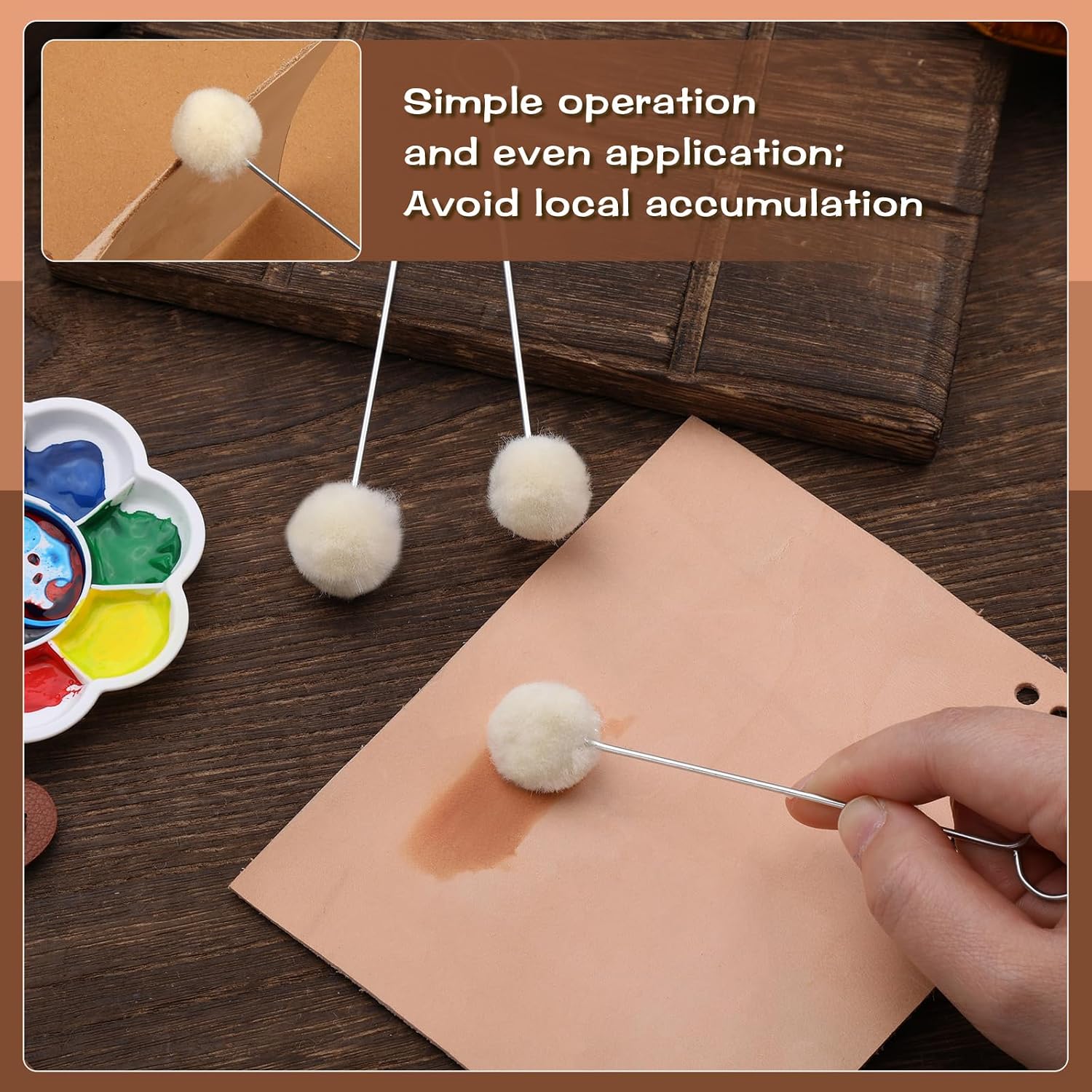 JNENERY Wool Daubers Ball Brush, 20Pcs Leather Dye Kit for Crafts, Daubers with Metal Handle Leather Dye Applicator for Dyeing, Gluing and DIY Projects