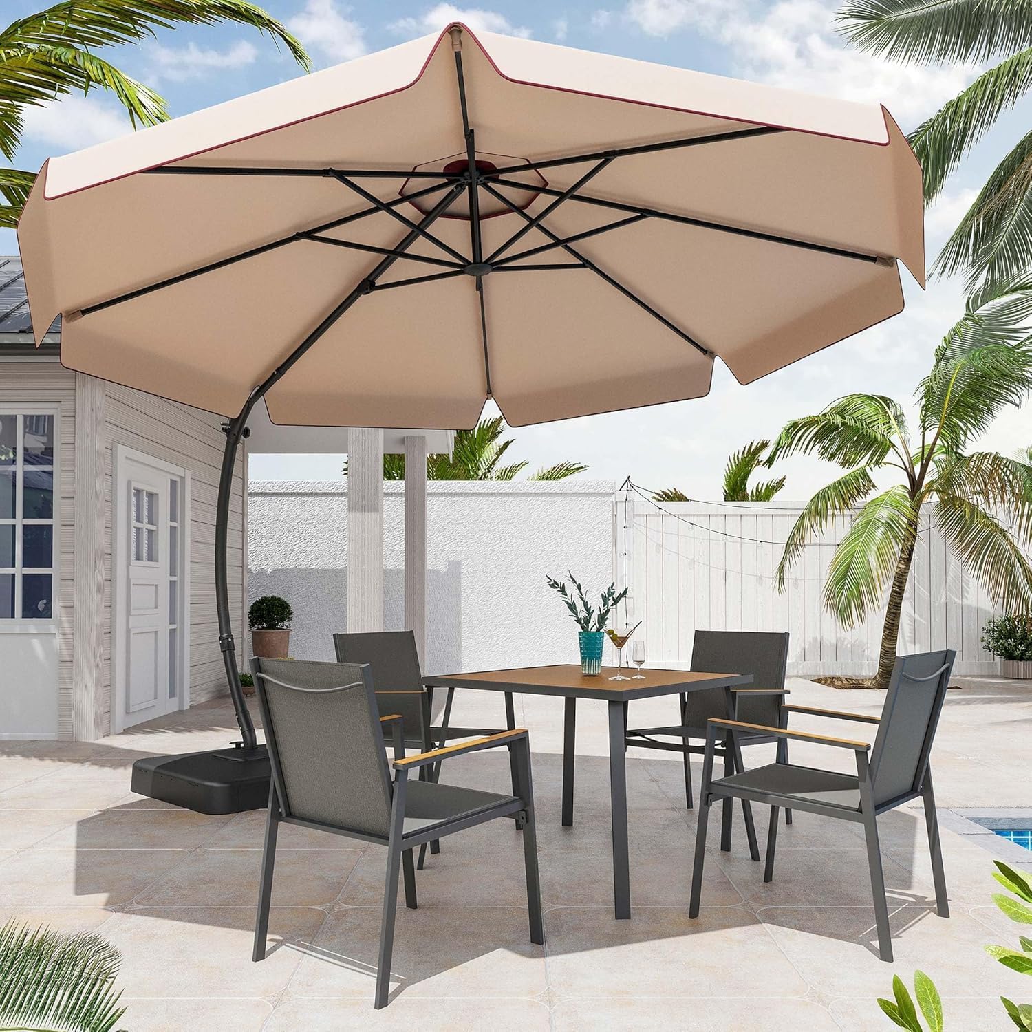 LAUSAINT HOME Outdoor Patio Umbrella, Deluxe Curvy Cantilever Umbrella Heavy Duty Offset with 360° Rotation Base for Market, Pool, Garden, Backyard, Deck