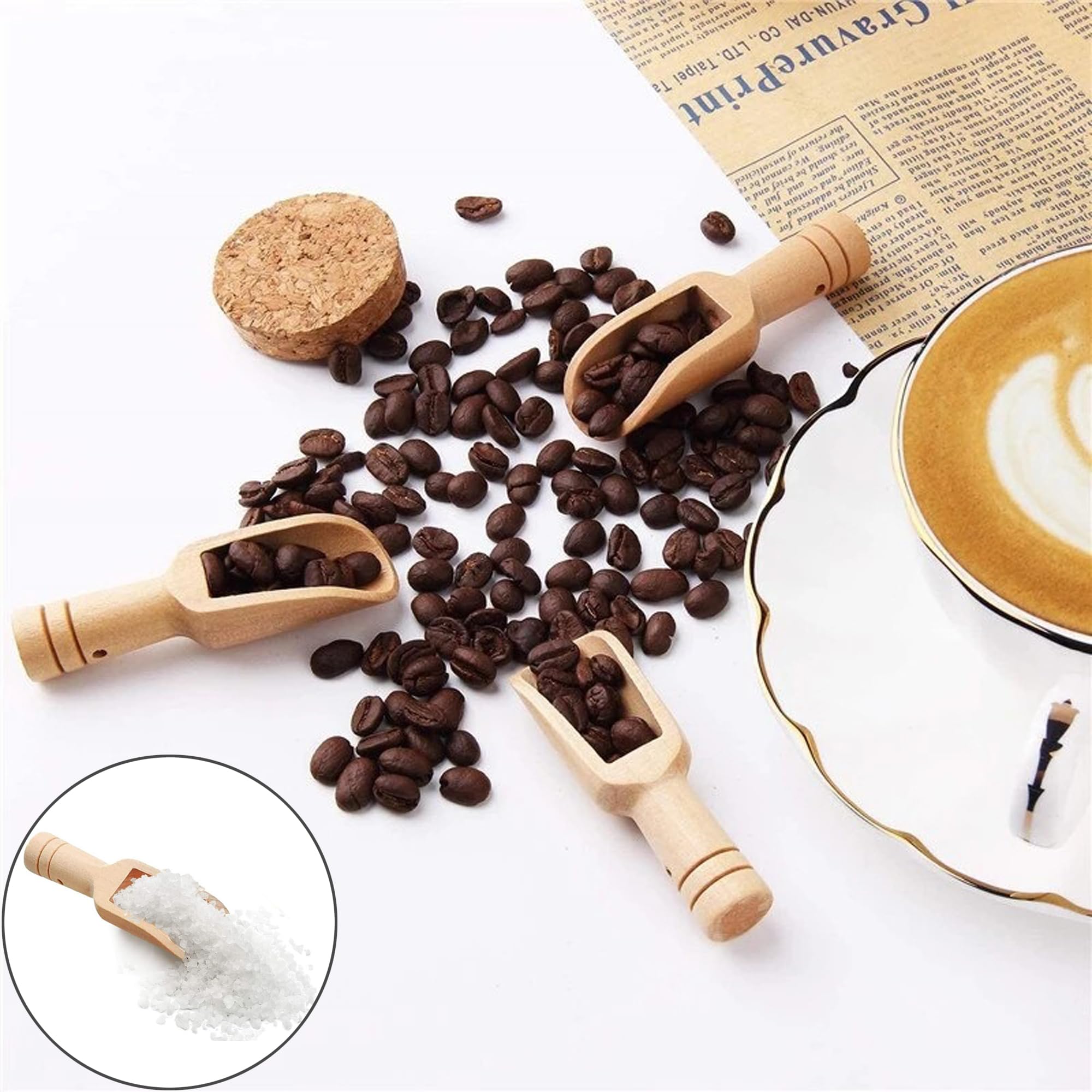 Pezzi Mini Cucchiaio Legno per Caffè, Spezie, Tè - Cucchiaio da Caffè in Legno, Paletta Sale, Scoops Alta Qualità