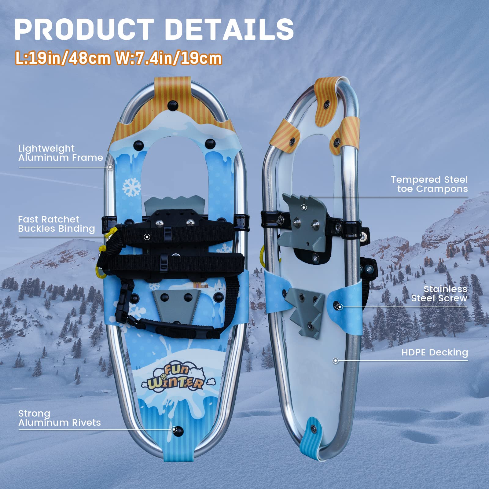 FunWater Racchette da neve leggere 3 in 1 per uomo e donna, in alluminio, con misure regolabili, per trekking, attrezzature da montagna, escursioni sulla neve, antiscivolo, set da