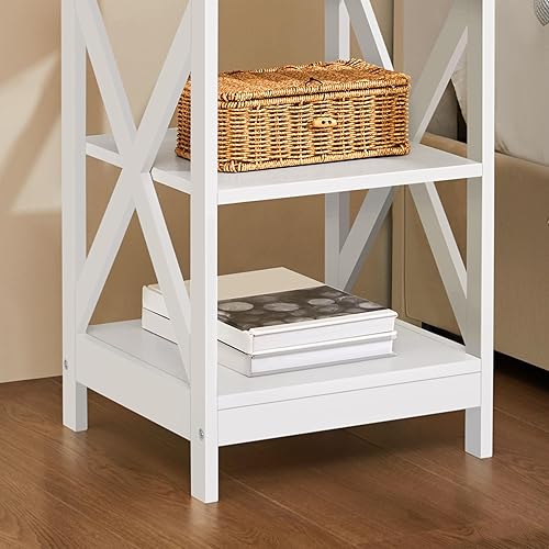 Miniatura 37 de Yaheetech Mesa auxiliar de sofá de 3 niveles con estante, mesa auxiliar resistente en forma de X para sala de estar, unidad de exhibición,
