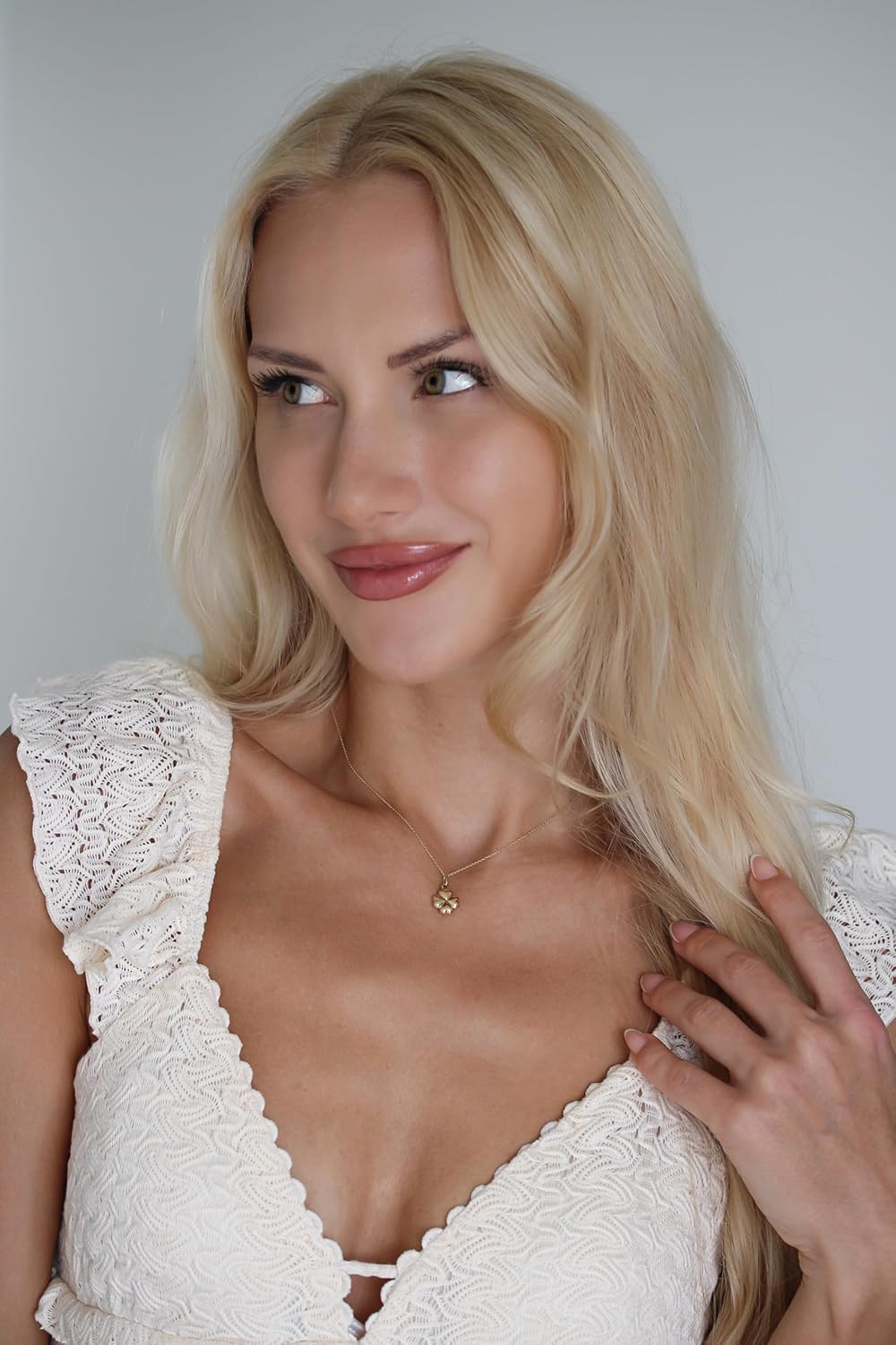 14k Solid Gold Clover Charm, Necklace for Women, Yellow Gold Pendant, High Polished Gold 4 Leaf, Gift for Her, 14k, 585 Stamped