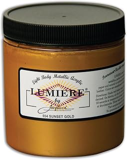 Jacquard Lumiere 8oz Fabric Paint Sunset Gold - Metallic Paint for Fabric Paper Wood Ceramic and Metal - Light-bodied Metallic Acrylic Paint - Lightfast & Vibrant Metallic Acrylic Paints