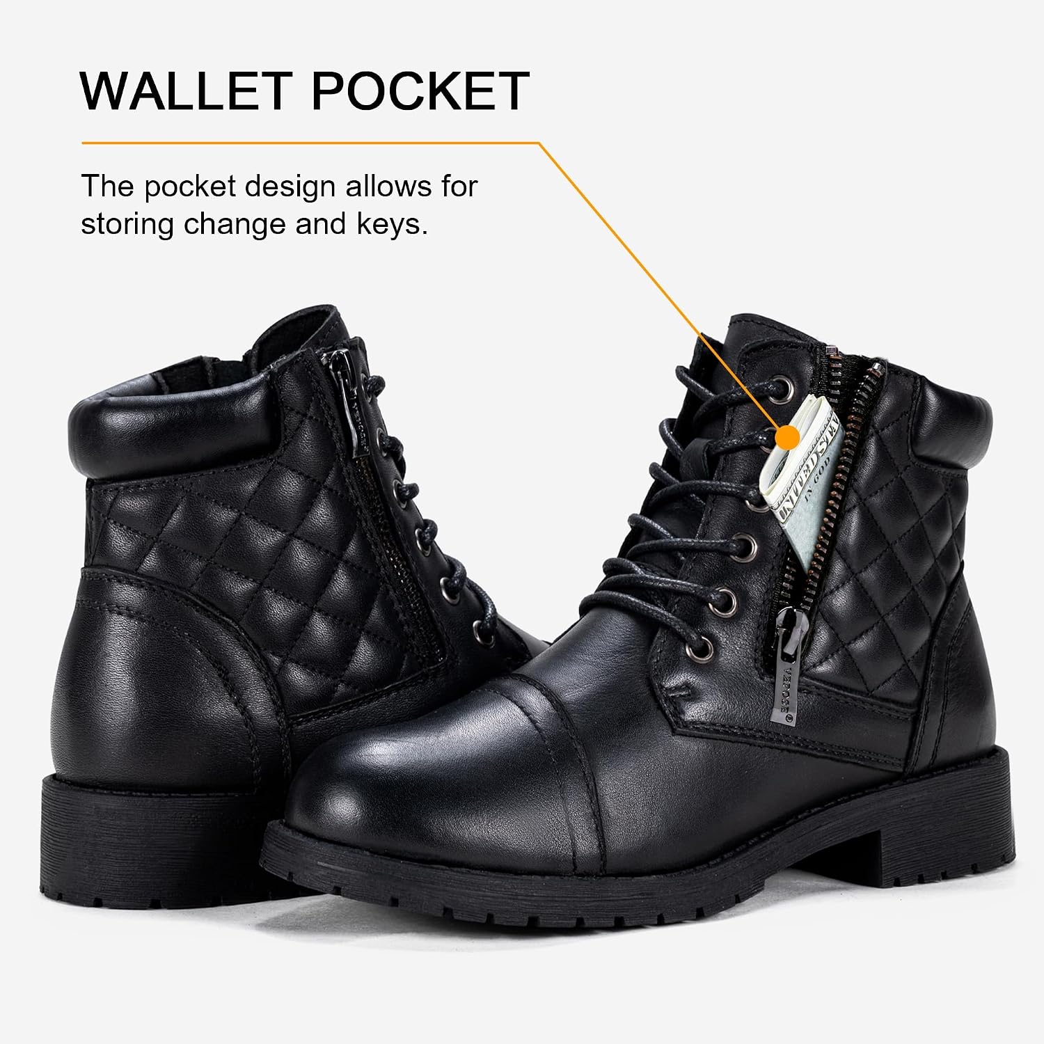 Vepose Women's Combat Ankle Boots Lace up Comfortable Short Booties Low Heel