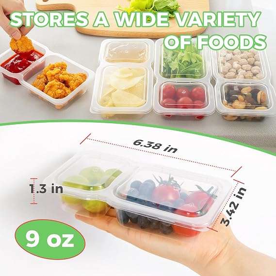 MACTANO 20 Sets Reusable Snack Containers with Lids, New Double Compartment Condiment Snack Pack Containers