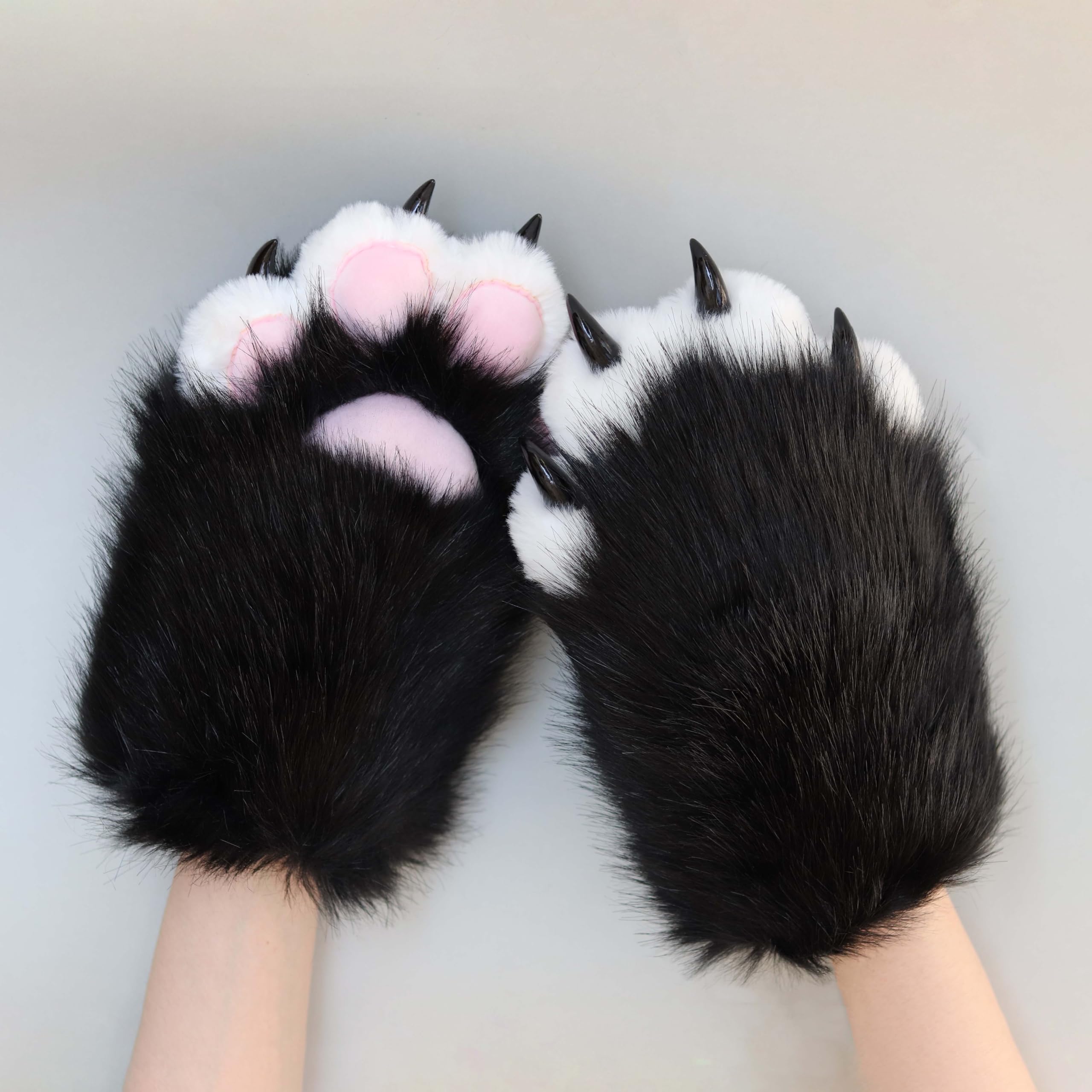 Therian Pfoten Pelzig Pfoten Kunstpelz Katzenpfoten Handschuhe, Therian Handschuhe mit Krallen, Fursuit Pelziges Kostüm Cosplay Katzen Wolf Fuchs Kostüm