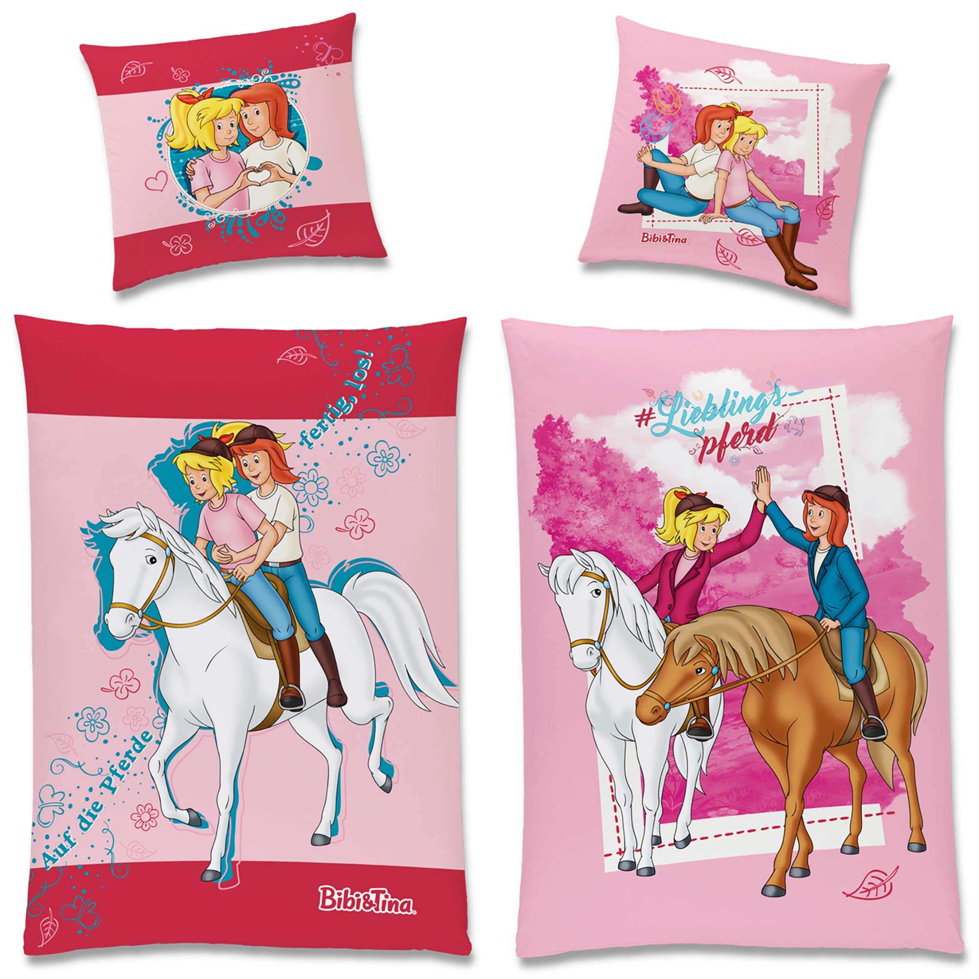 Set Biancheria Da Letto Bimbi In Cotone Raso Makò, Coniglio E Fiori, Federa 80x80 Cm E Copripiumino 135x200 Cm, Chiusura Lampo YKK