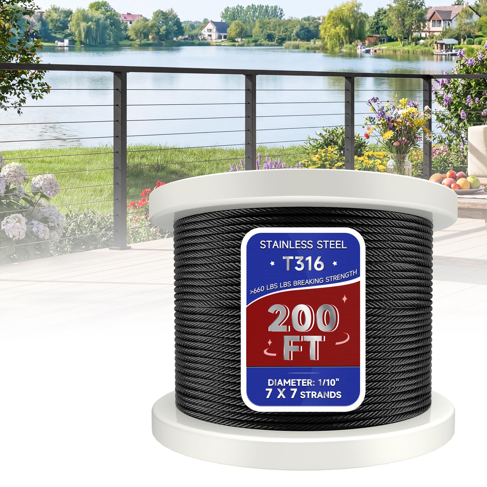 Zylorix 200FT 1/10" Black Cable Railing for Swageless Cable Railing Post