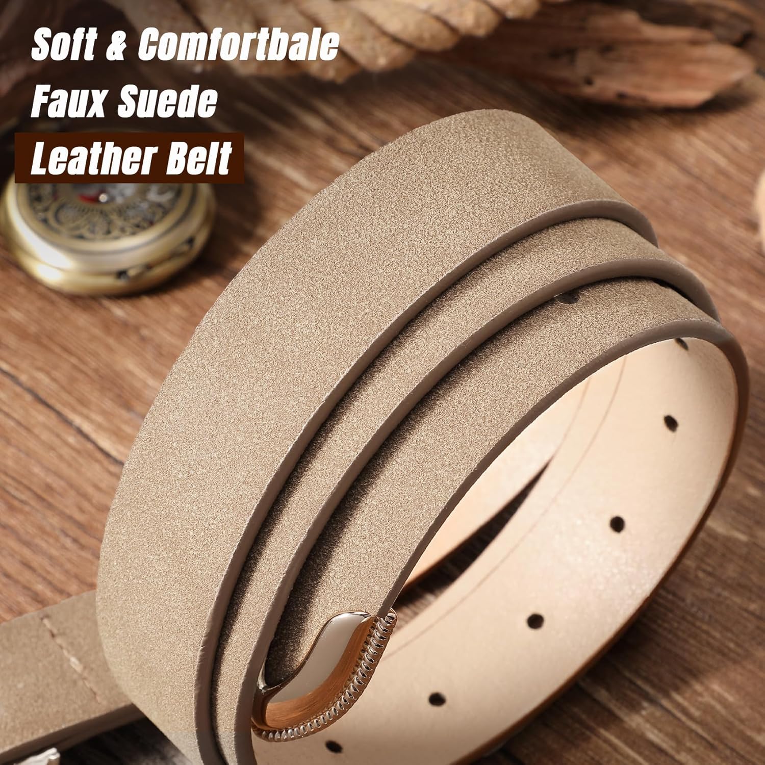 XZQTIVE Women’s Western Suede Leather Belt with Retro Gold Buckle – Adjustable Cowgirl Belt for Jeans,Dresses & Country Style - Image 5