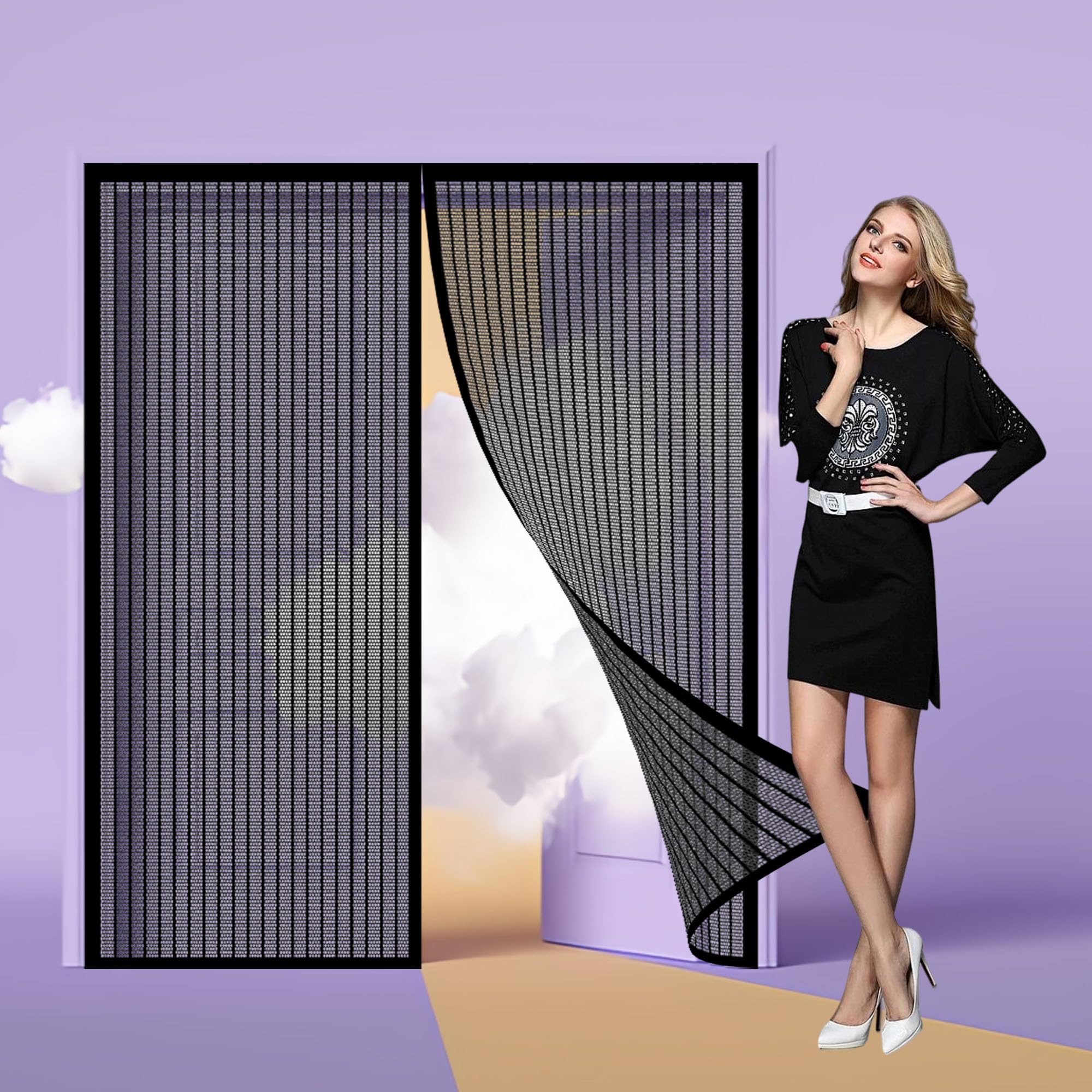 Rideau magnétique anti-mouche 104x204 cm pour porte de balcon et patio été serein