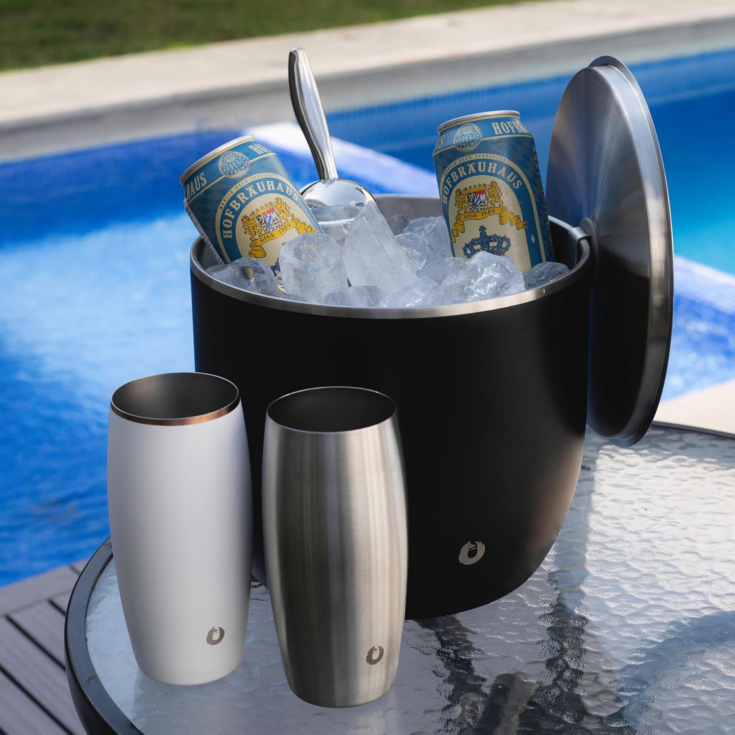 Snowfox XL - Insulated Ice Bucket with Lid/Scoops, Premium Vacuum Insulated Stainless Steel Ice Buckets for Parties, Ice Box, Home Bar Accessories, Parties Supplies, Bar Decor, 7L, Dark Walnut