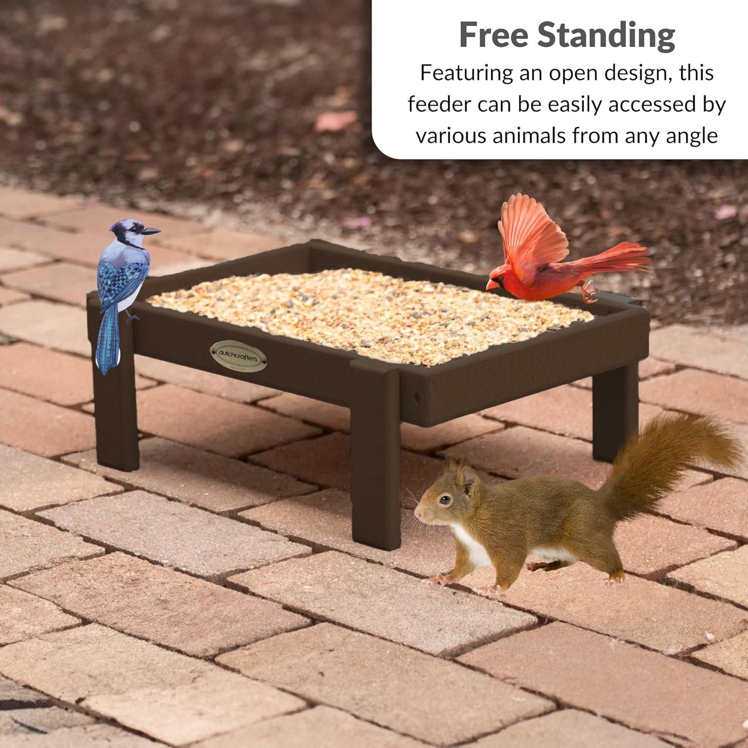 DutchCrafters Amish American Made Platform Bird Feeder, Free Standing Ground Bird Feeders for Outdoors, Feeder for Wild Birds, Squirrel, Gift for Birdwatchers (Milwaukee Brown with Reinforcement)