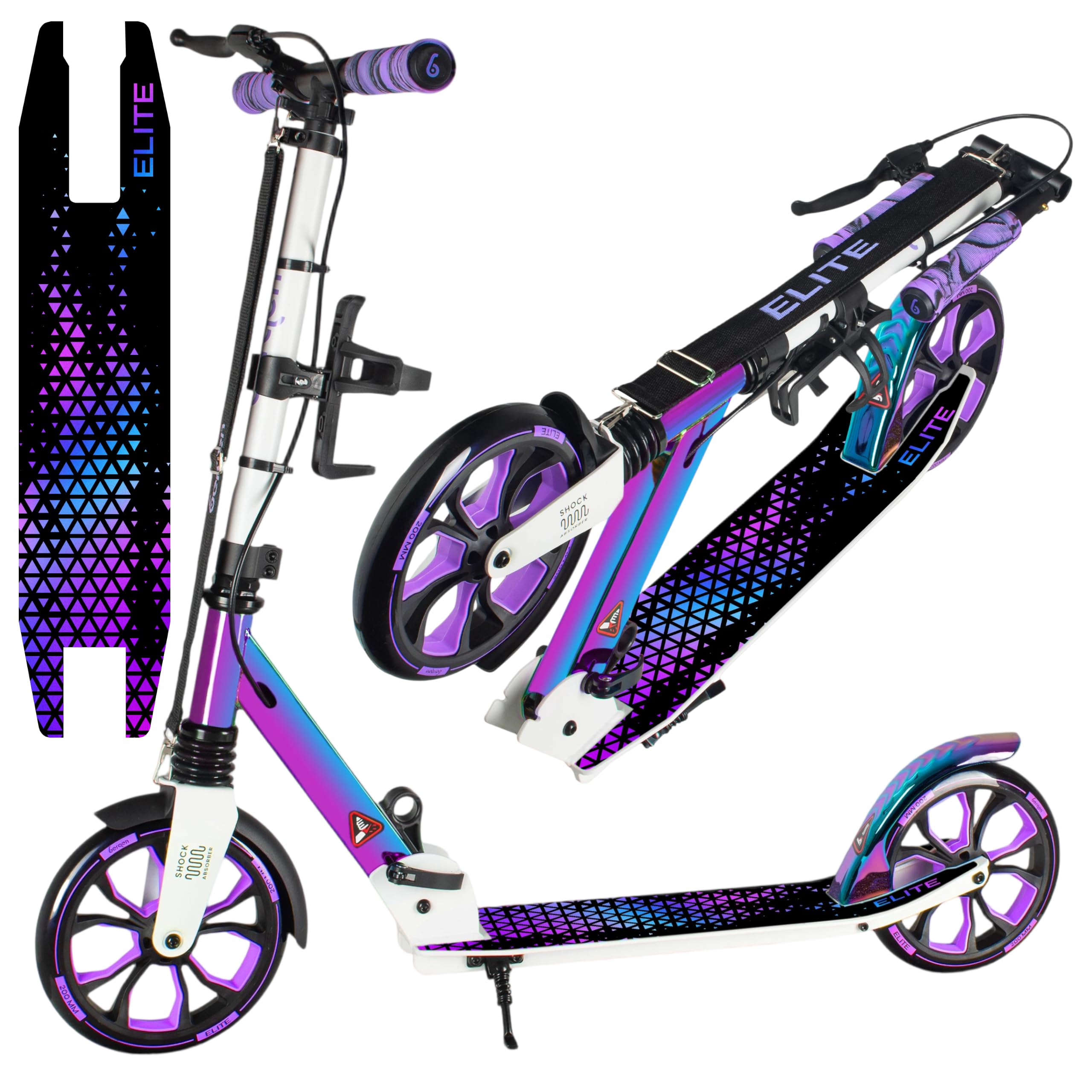 Bergen City Scooter Elite hulajnoga składana, aluminium, koła poliuretanowe 200 mm, amortyzator, hamulec ręczny i nożny, z regulacją wysokości, dla dzieci od 6 lat i dorosłych do 100 kg