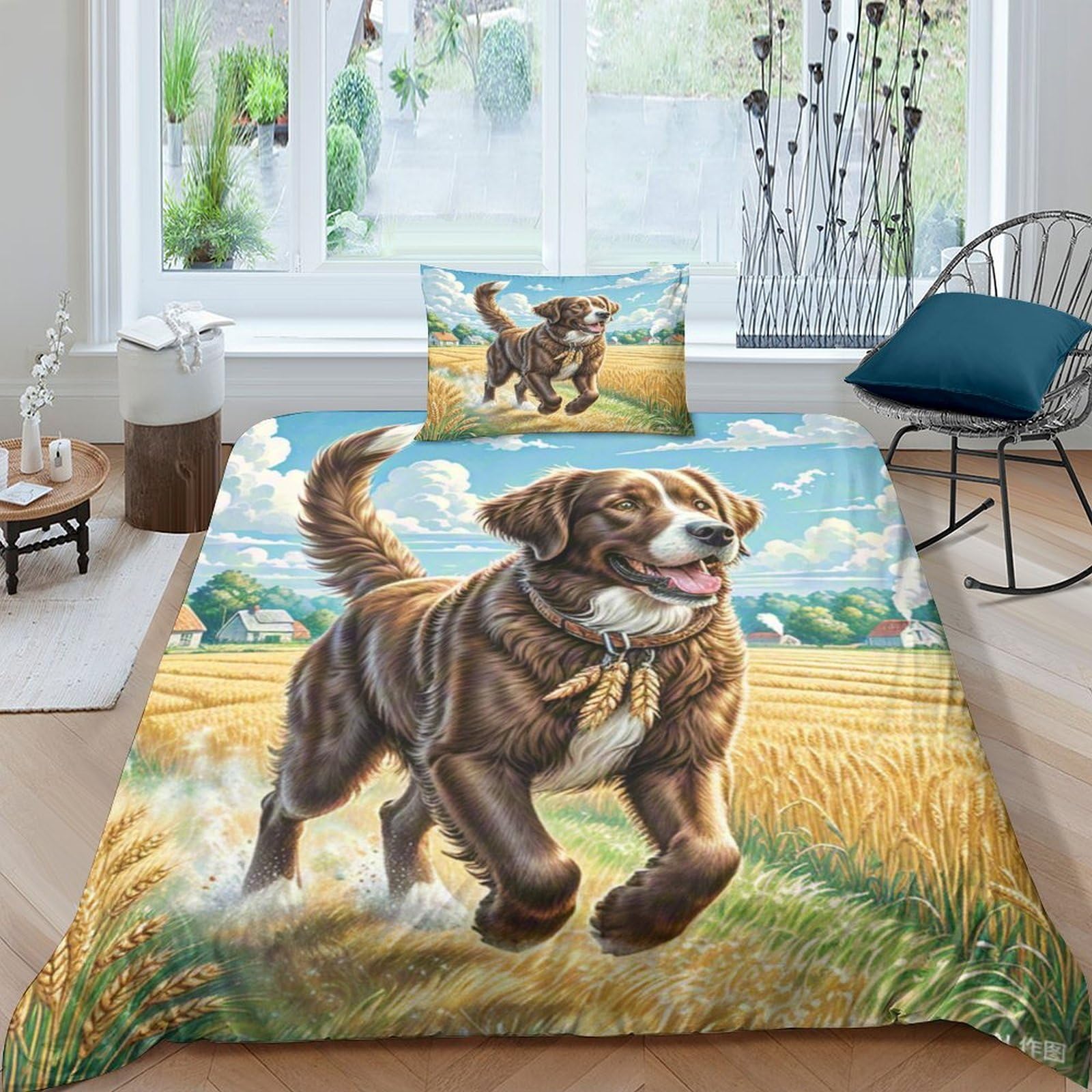 Housse de couette Labrador 3D 135x200cm en microfibre douce avec sa taie d'oreiller pour lit simple
