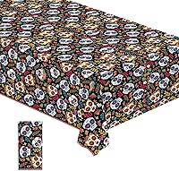Vista 1 de Mantel de plástico con diseño de Día de los Muertos, diseño mexicano de calavera de azúcar, diseño de calavera de azúcar, impermeable, desechable