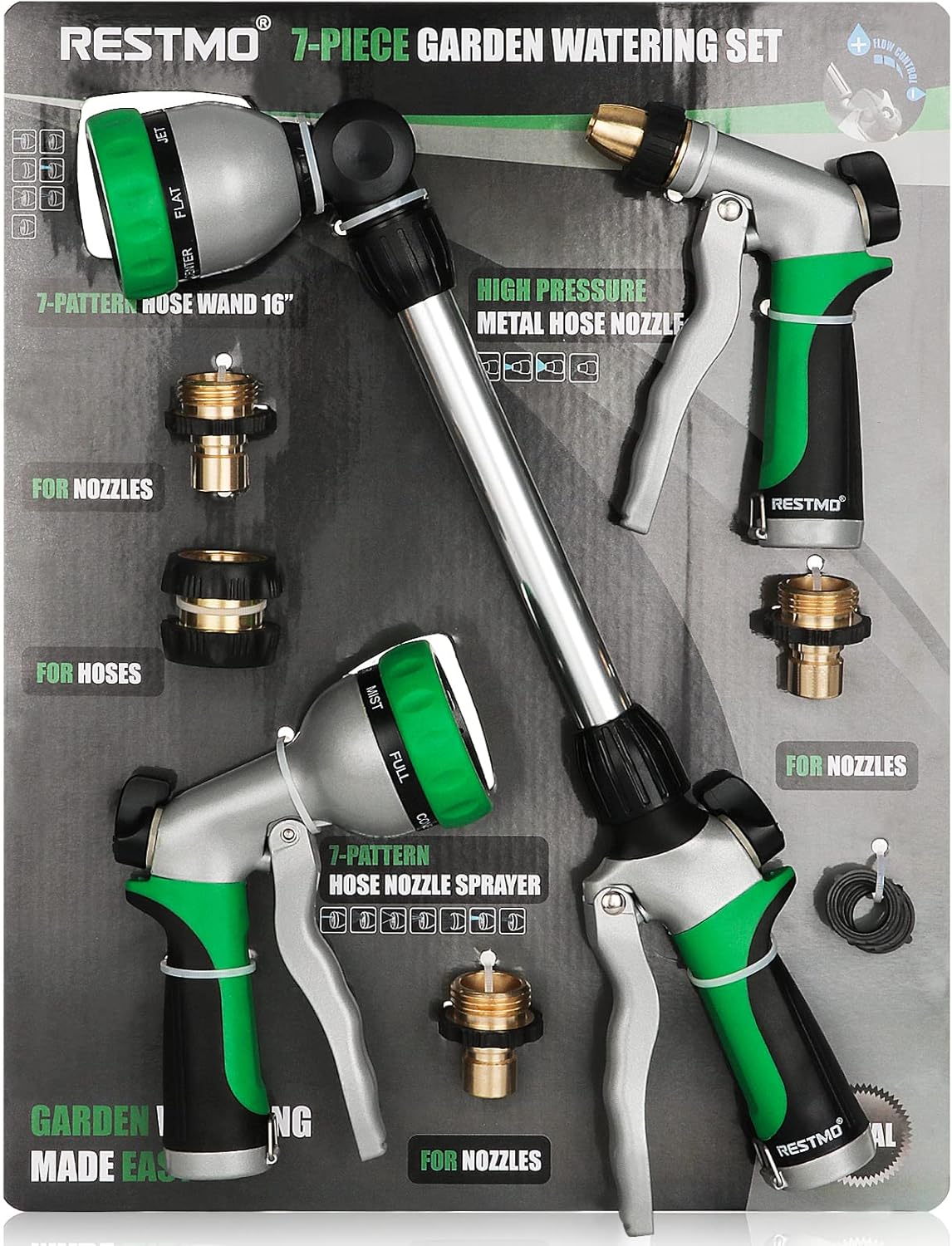 RESTMO 7Piece Garden Watering Set, Heavy Duty Hose Sprayer