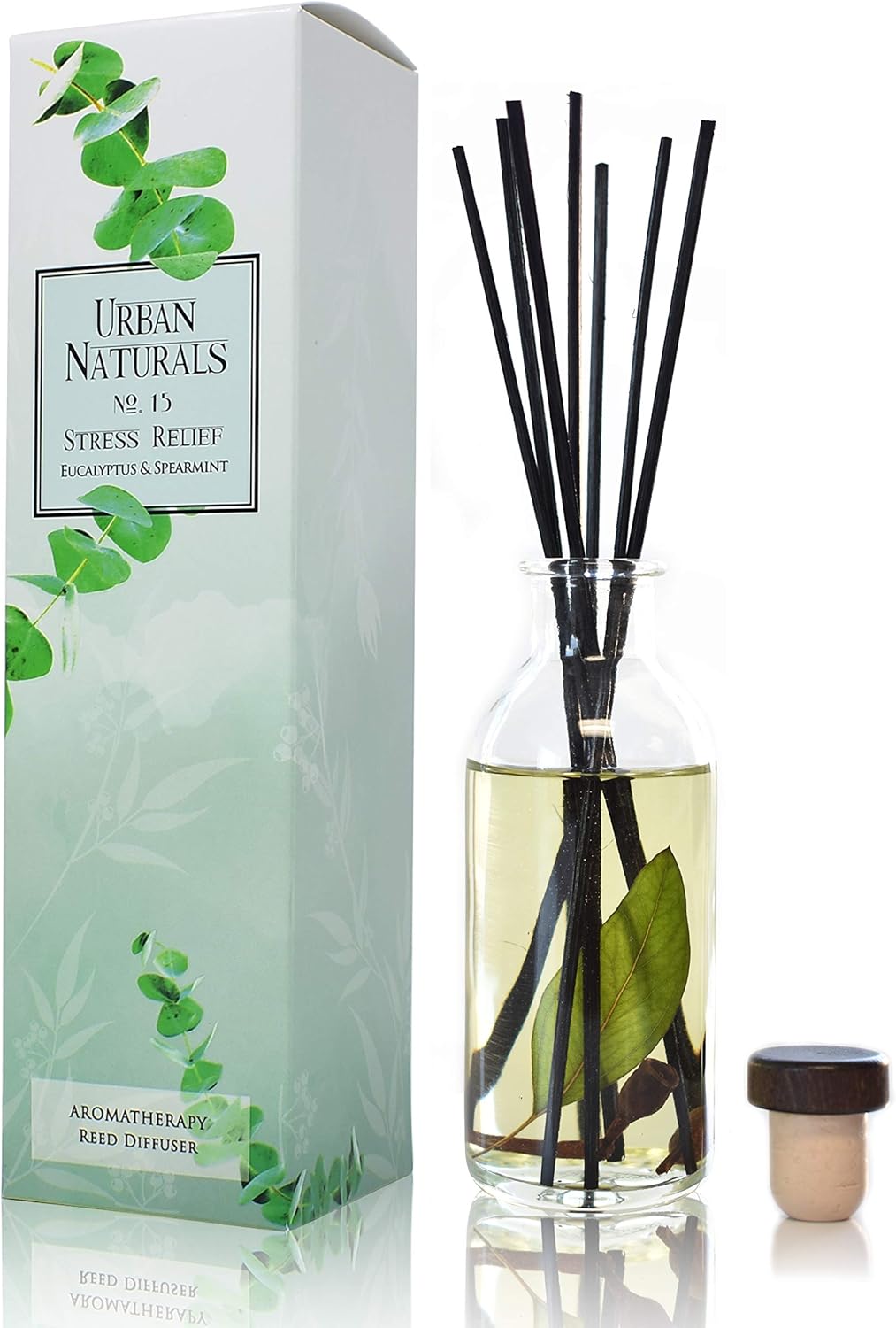 Urban Naturals Eucalyptus Spearmint Reed Diffuser Refill, 4 oz, Bundle with Eucalyptus Spearmint Reed Diffuser Set - Made with Essential Oils in The USA