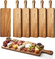 Vista 10 de Nuenen Tabla de cortar de madera con mango de 12 x 11 x 0.47 pulgadas, tablas de cortar de madera de bambú de acacia para cocina, pizza, pan, queso