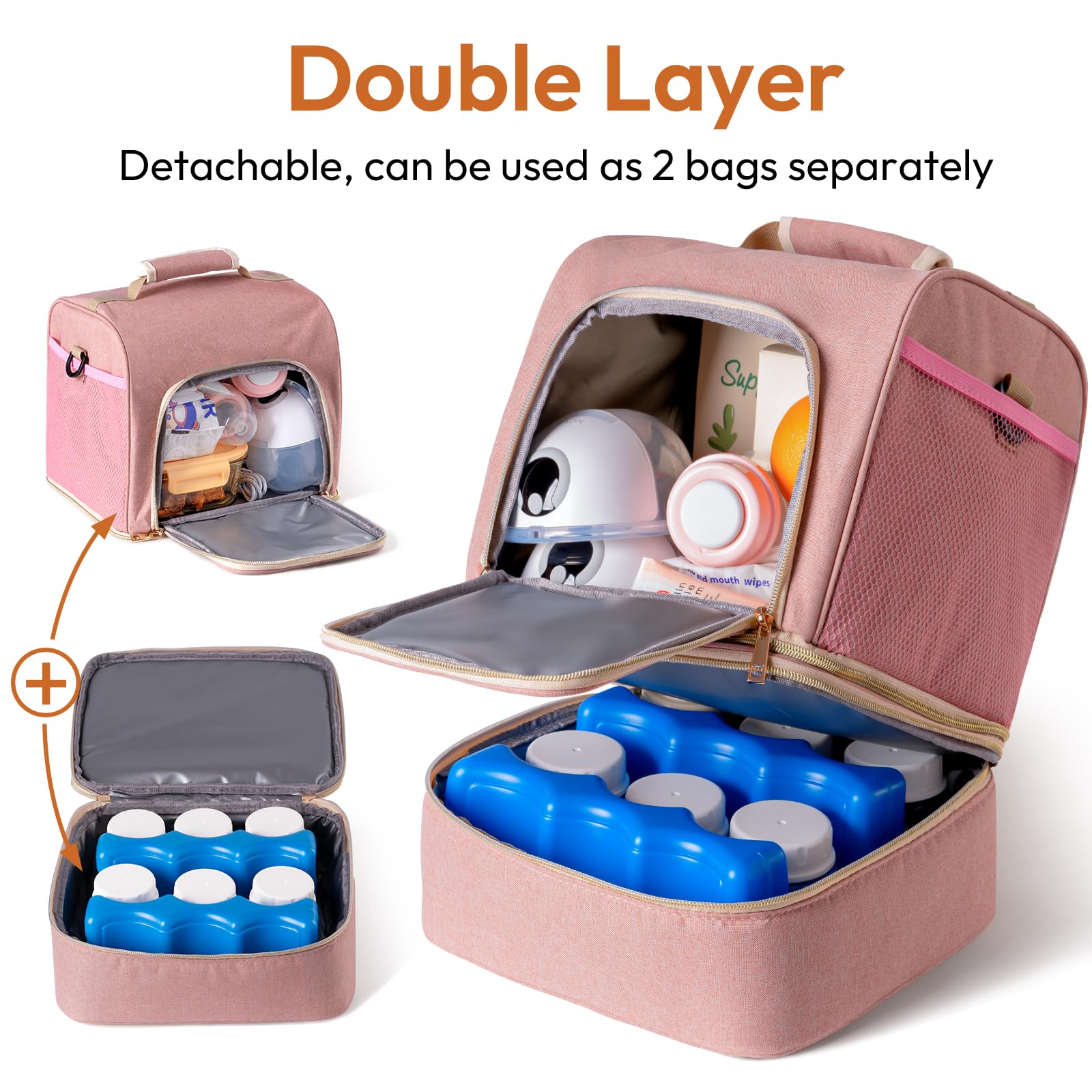 NCVI Bolsa para sacaleches, mochila compatible con Spectra S1, S2, Medela, bolsa de leche materna separable de doble capa con enfriador, bolsa de pañales multifuncional para trabajar y amamantar fuera