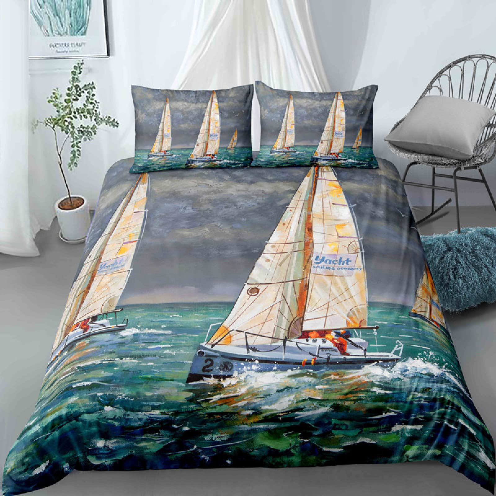 Housse de couette 140x200 ocean bleu en microfibre pour chambre de garçon et fille