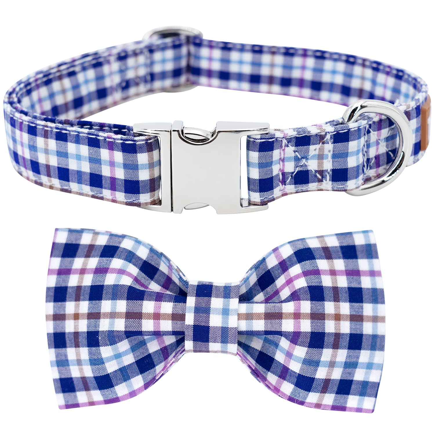 Tunkoo Dog Collar with Bow Tie Elegant Plaid Soft Comfy Cotton Adjustable Collar Premium Metal Buckle,Small Medium Large Puppy Cat Outdoor Training