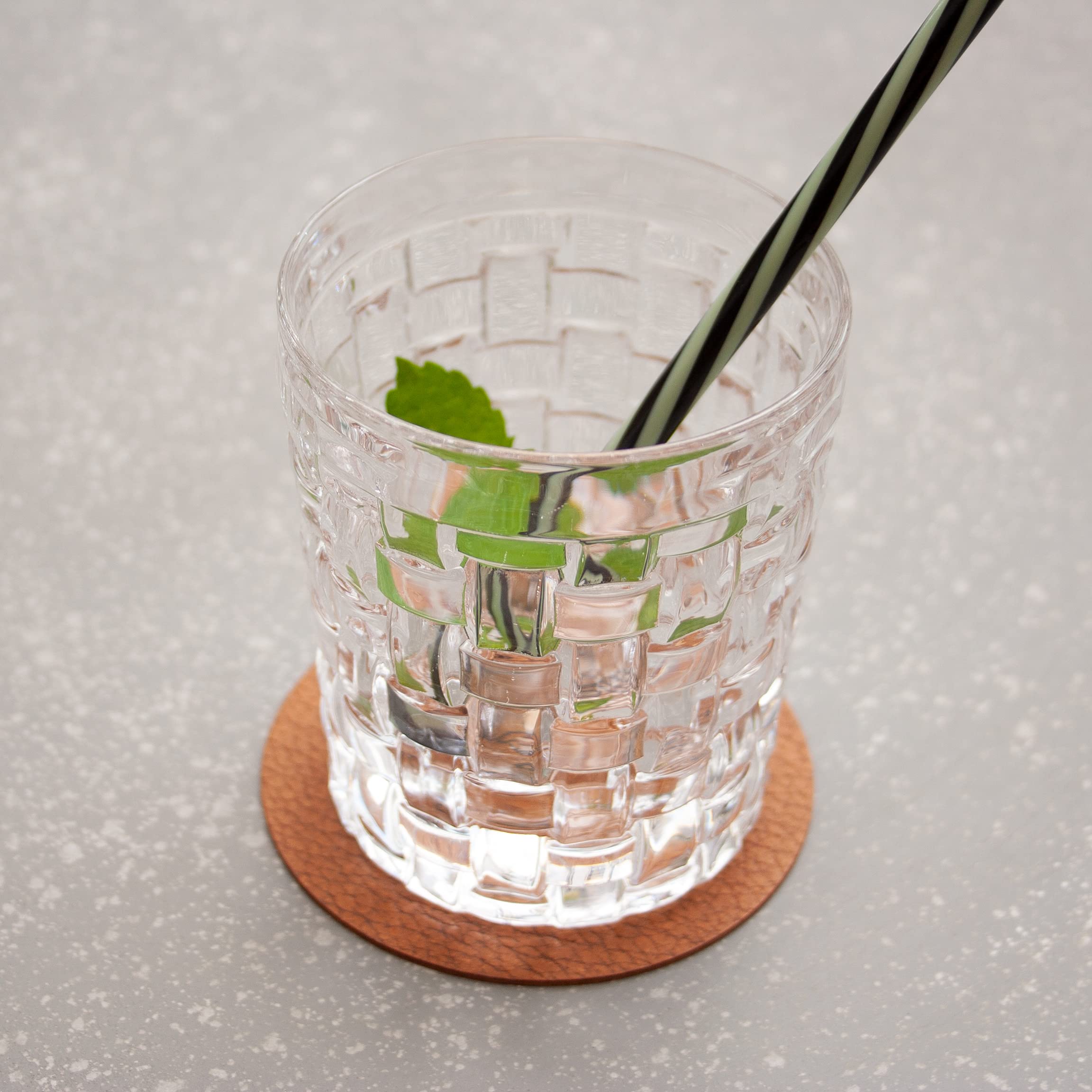 Nikalaz Onderzetter, gerecycled leer, set van 4, 10 x 10 cm (zwart