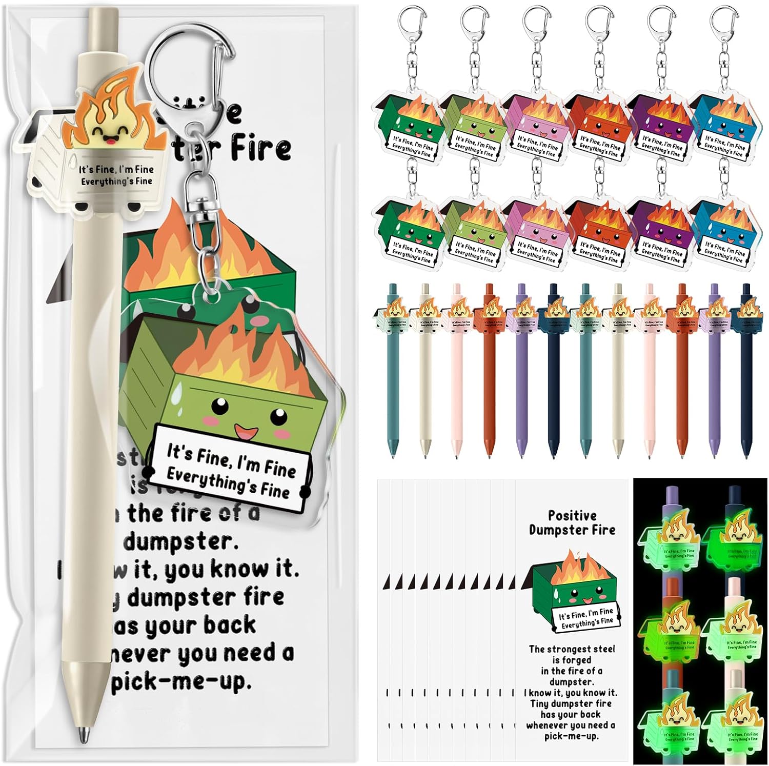 Sinload Dumpster Fire Employee Appreciation Gifts Bulk Emotional Support Ballpoint Pen Keychain for Coworker Nurse Teacher