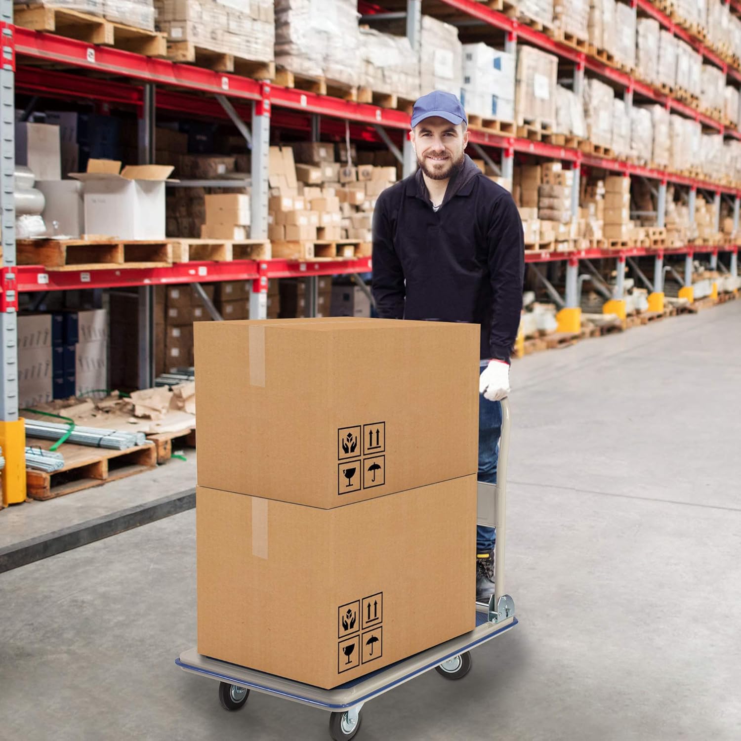 Up To 40% OFF LUCKYERMORE Platform Truck Hand Flatbed Cart Dolly Folding Moving Push Heavy Duty Rolling Cart with 4 Wheels, 330 lbs Weight Capacity