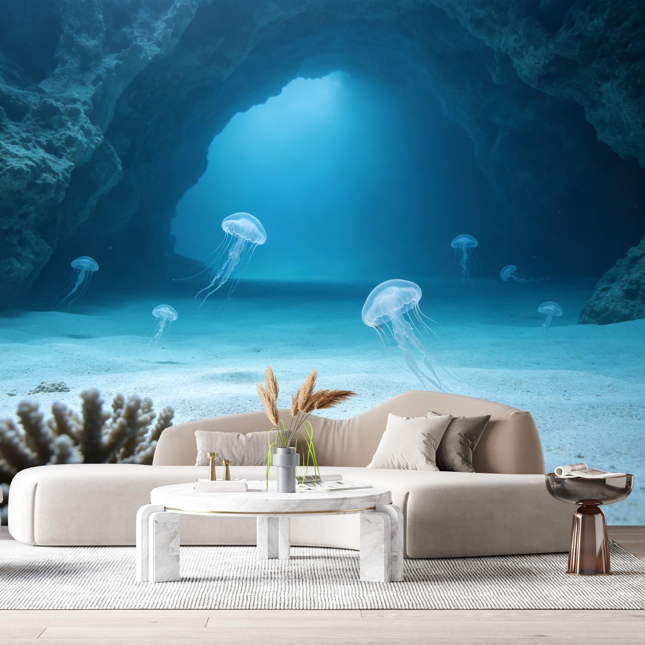 Custom Size Wall Murals Underwater Jellyfish Ocean Marine 3D Trompe L'Oeil SelfAdhesiveWall Fabric Removable Wallpaper Wall Decor for Living Room Bedroom Bathroom