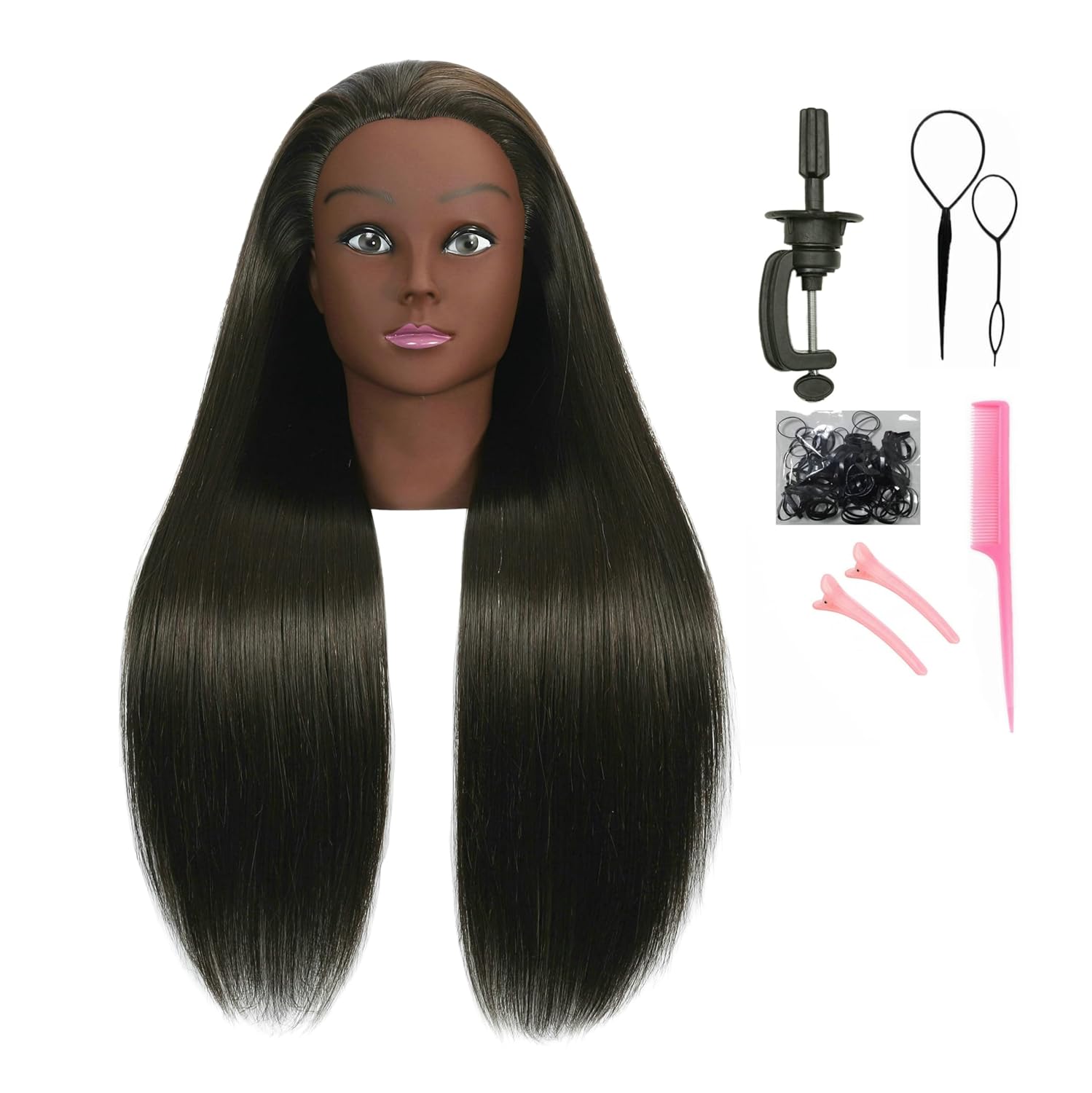 Afro Kinky Curly Real 100% Human Hair Mannequin Head with Stand for Hairdresser Practice Cosmetology Manikin Doll Training Head Braiding Styling Cutting Updos
